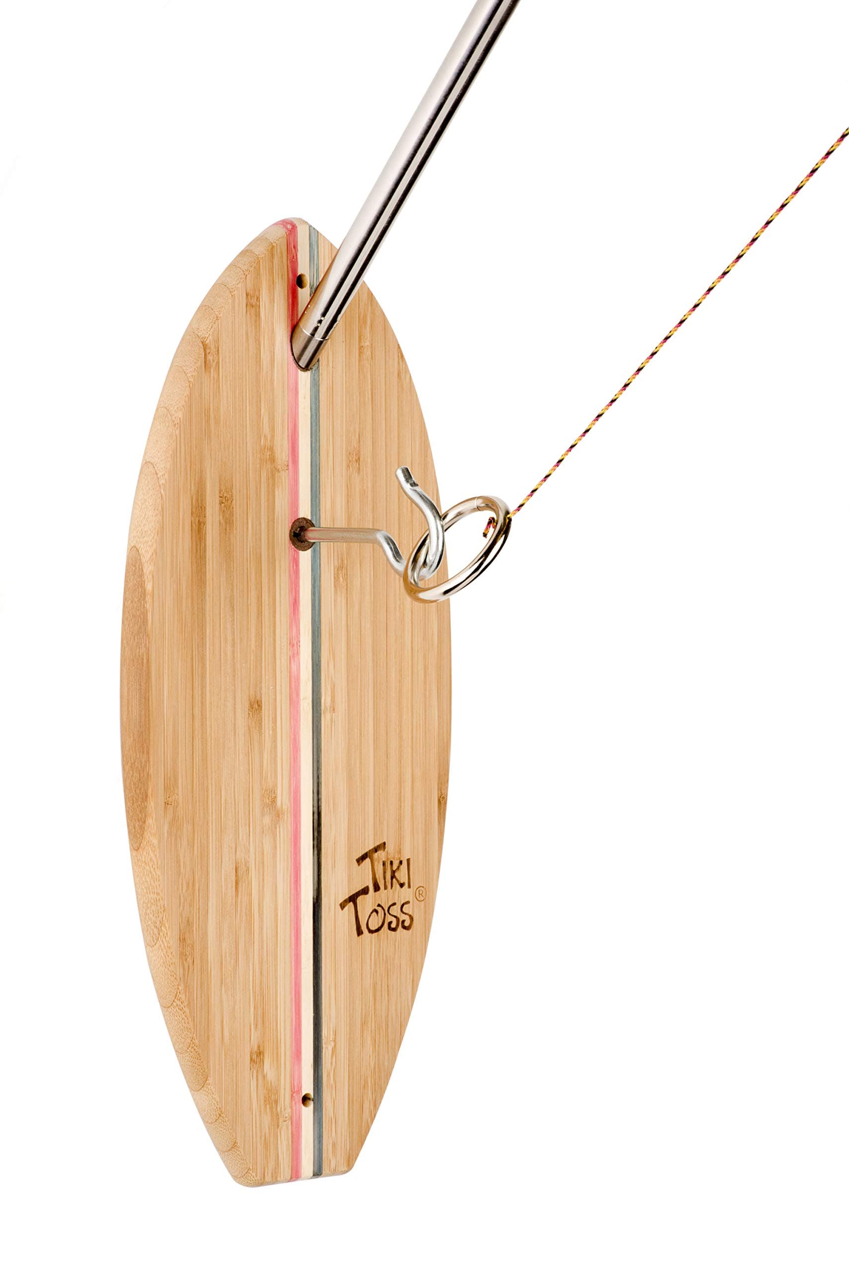 Hook and Ring Toss Deluxe Set - 100% Bamboo with 5 Ft Telescoping Pole and All Parts Included - by Tiki Toss (Americana Edition)