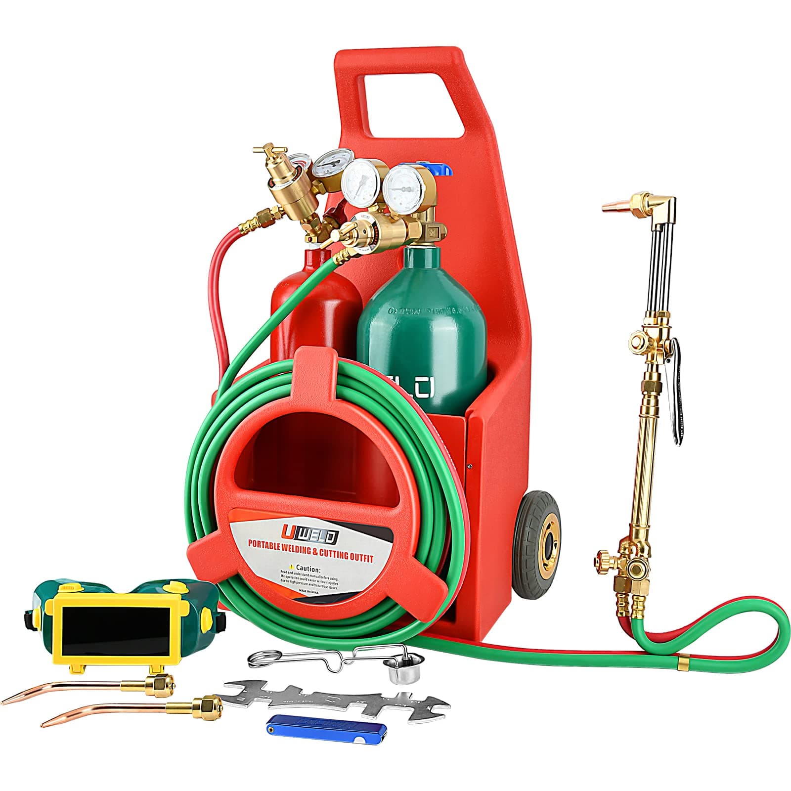 Professional Portable Oxygen Acetylene Oxy Welding Cutting Torch Kit W/Gas Tank and Movable wheels, Torch Cutting and Welding Portable Kit