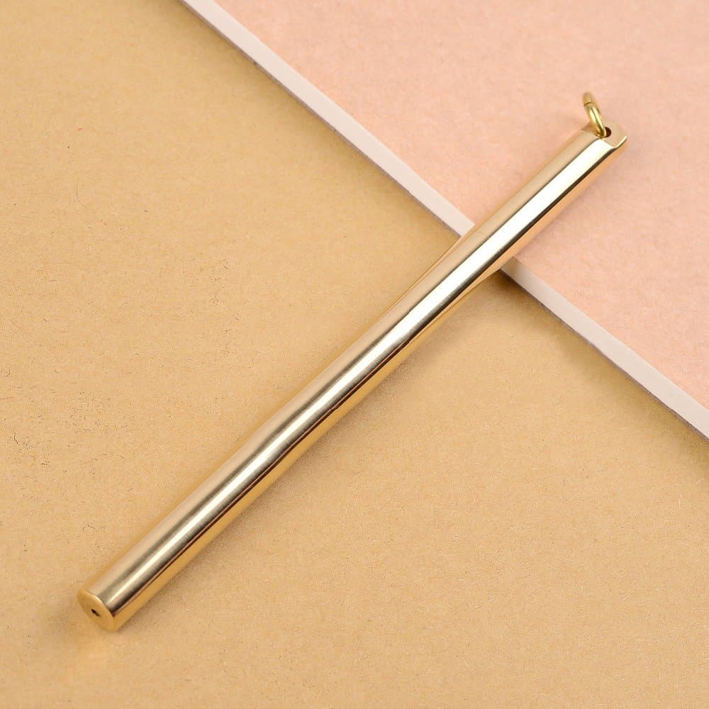 EKLOEN Solid Brass Ballpoint Pen, Portable EDC Pocket Pen with Ring