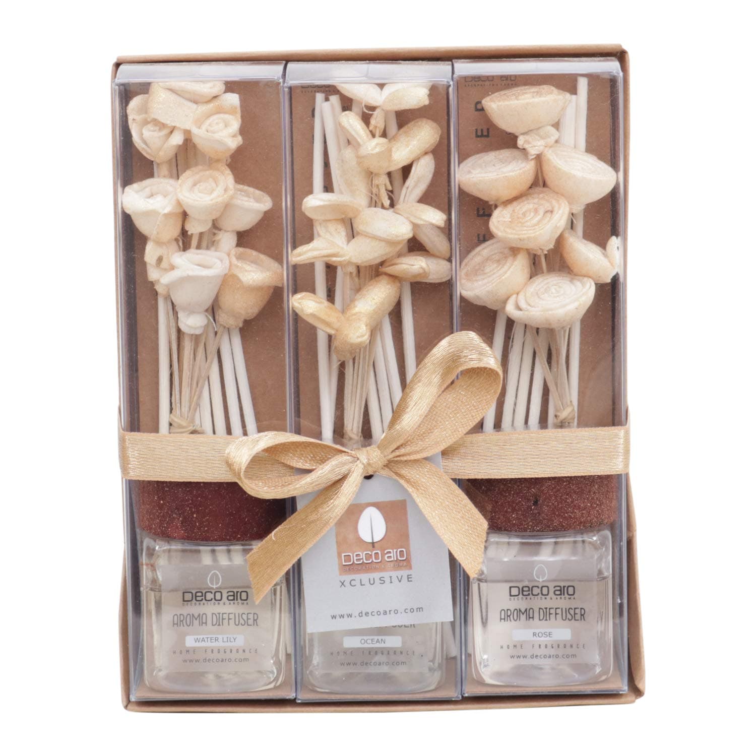 Deco aro Set of 3 Aroma Reed Diffuser - (40 Ml *3) - Tuberose, Ocean & Rose Champagne Fragranced