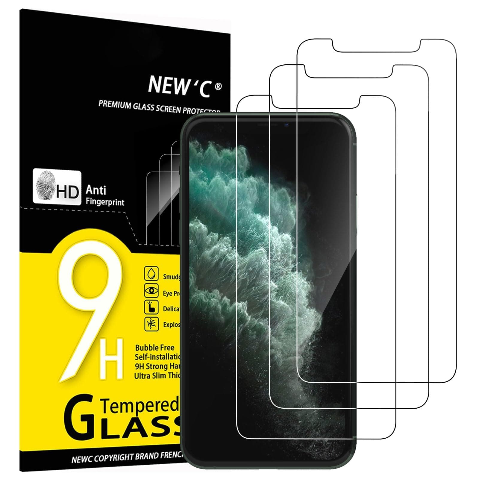 NEW'C 3 Pack Designed for iPhone 11 Pro and iPhone X and iPhone XS Screen Protector Enhanced Tempered Glass Protection, Case Friendly Anti Scratch Bubble Free Ultra Resistant