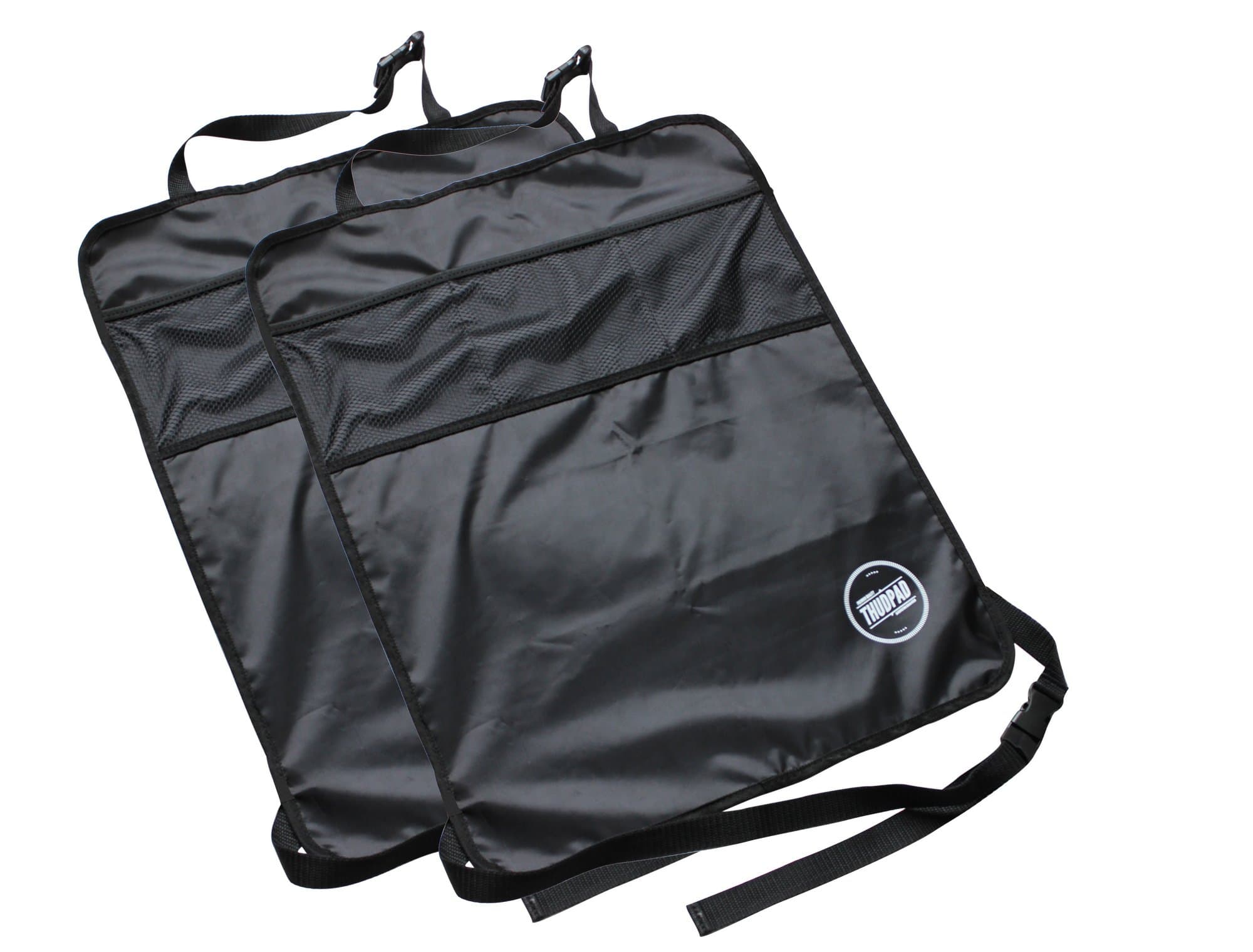 Kick Mats - Car Seat Back Protectors (2-pack, Black) - Auto Backseat Kids Mini Organizer with its Built-in Mesh Pocket - Durable, Water-proof & Spill-resistant - Adjustable Strap - Easy to Clean - Easy to Install