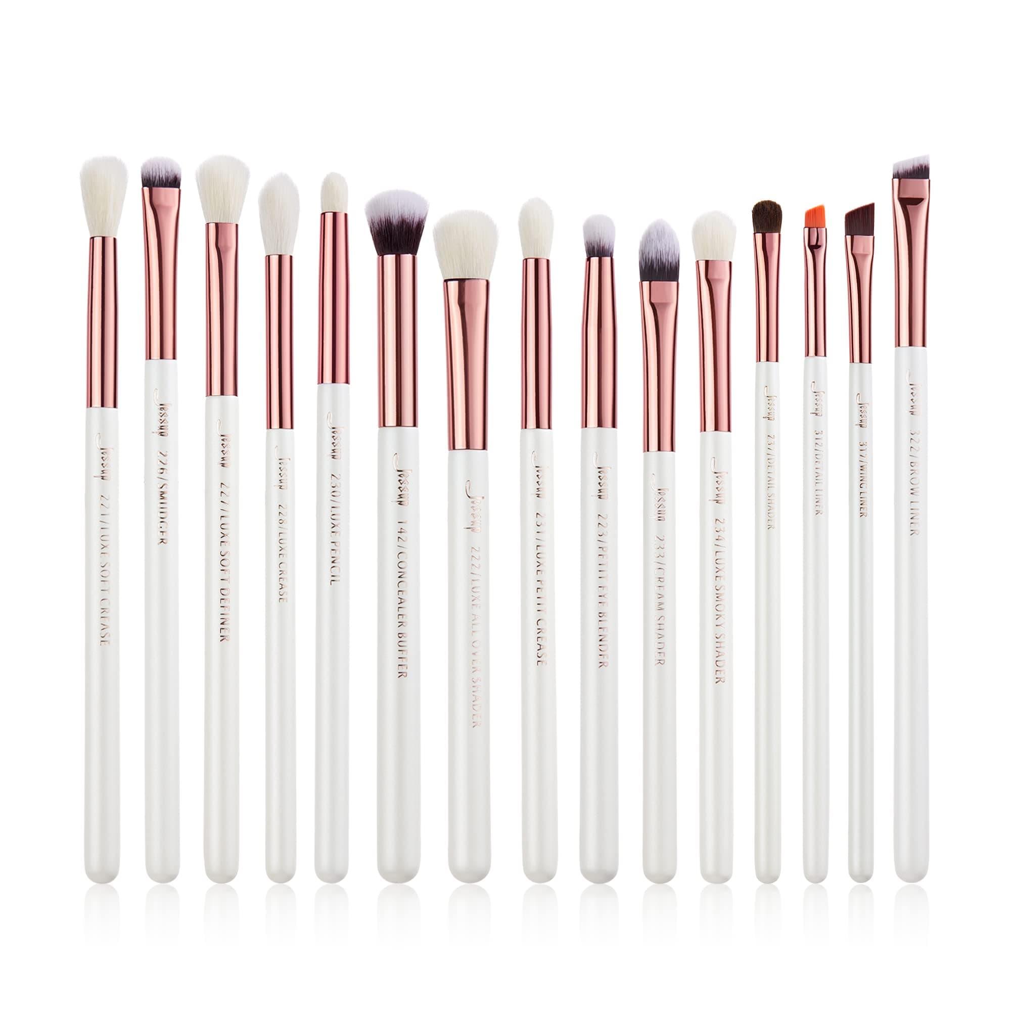 Jessup Eye Makeup Brush Set Professional 15pcs White/Rose Gold Premium Natural-synthetic Eye Shadow Blending Concealer Eye & Brow Liner Brushes, T217