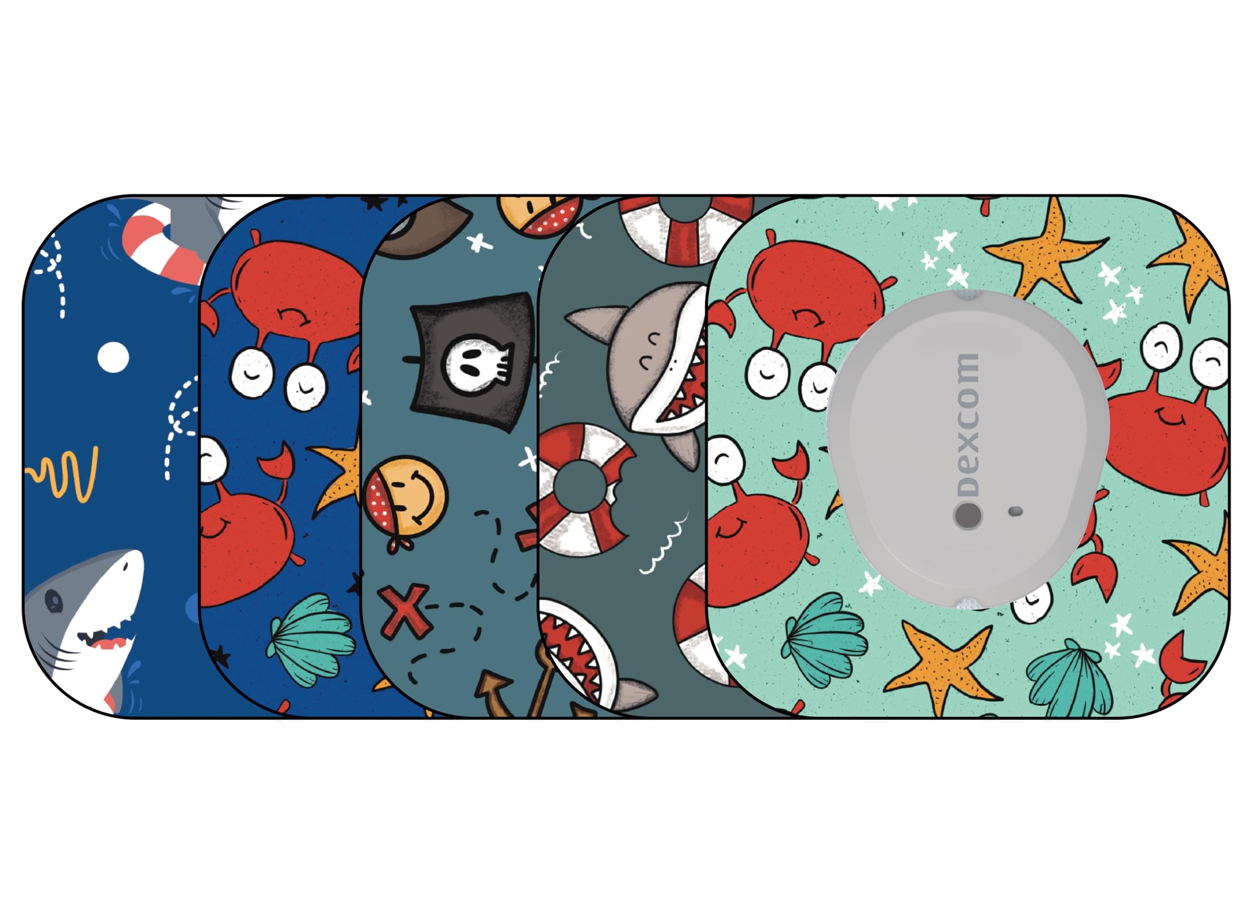 Mini Adhesive Patches for Dexcom G7, Stelo & Infusion Sets – 5-Pack Waterproof, Sweatproof CGM Overpatches – Hypoallergenic CGM Sensor Patches (Sea Creatures)