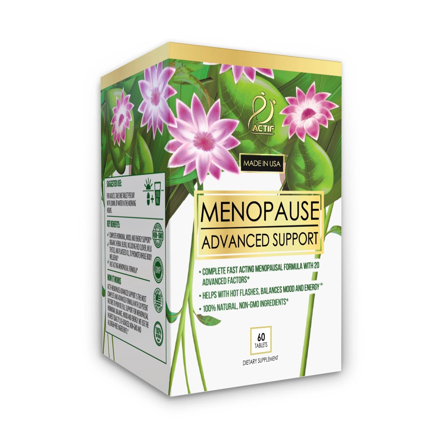 Menopause Advanced Support with 20+ Organic Vitamins and Herbs - Relieves Hot Flashes, Night Sweats - Non GMO, Fast Acting, Made in USA, 60 Count