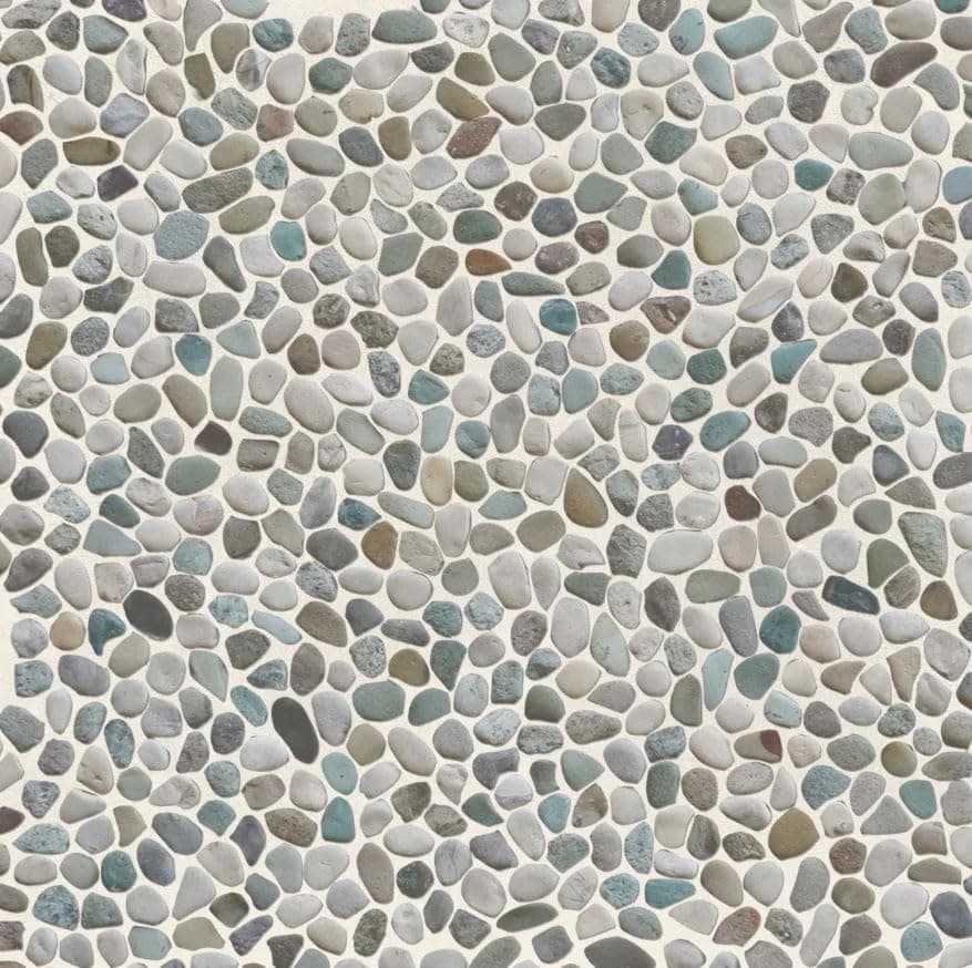 White Green Mini Pebble Mosaic, Tumbled Stone Backsplash Tiles for Kitchen Walls, Shower and Bathroom Floors, and Outdoor Areas (12" X 12")