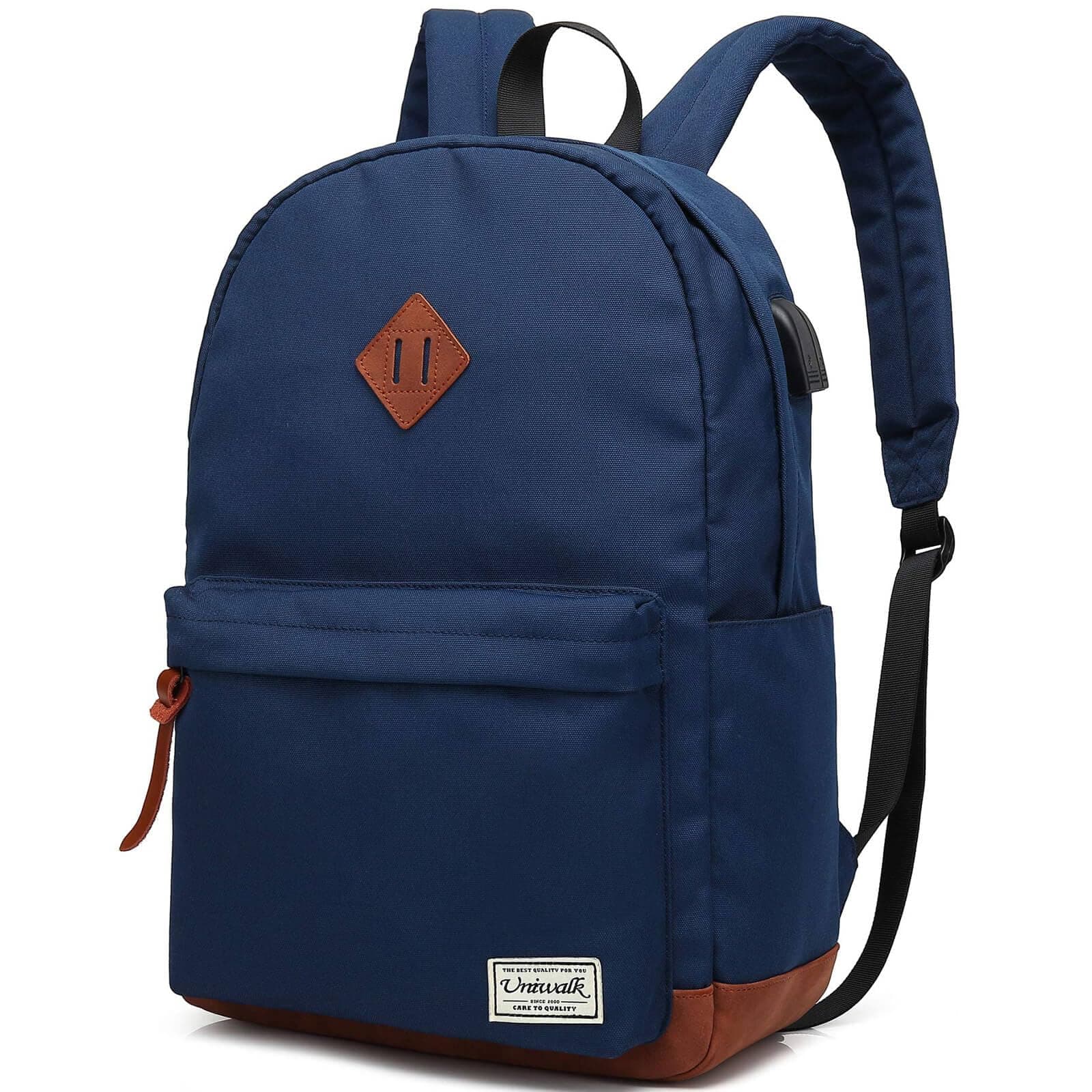 College Backpack, Water-resistent Laptop Backpack with USB Charging Port & Headphone Adapter for Men & Women Slim Anti-Theft Travel Bookbags Fits up to 14'' Computer 15'' Macbook - Blue