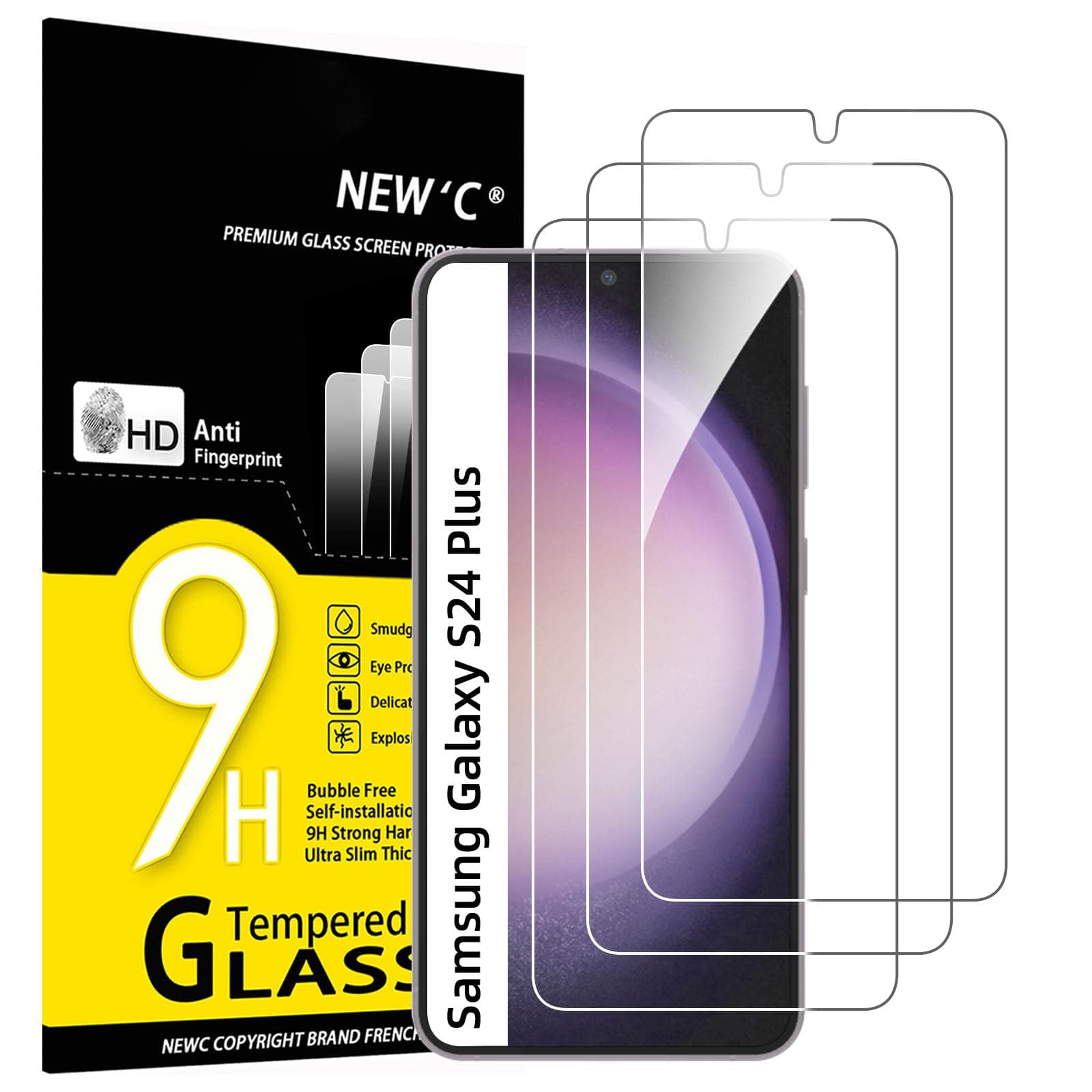 NEW'C 3 Pack Designed for Samsung Galaxy S24 Plus / S24+ 5G Screen Protector Tempered Glass,Case Friendly Ultra Resistant