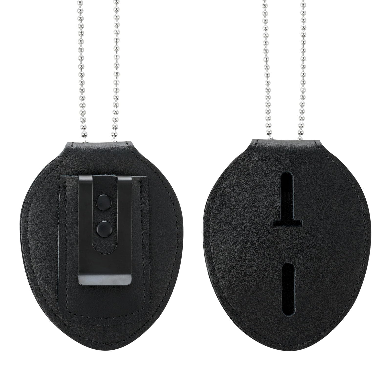 Badge Holder, Security Badge Holder Security Guard Cowhide Universal Holders Belt Clip,Metal Clip and Chain Included for Officer Gifts (Black)