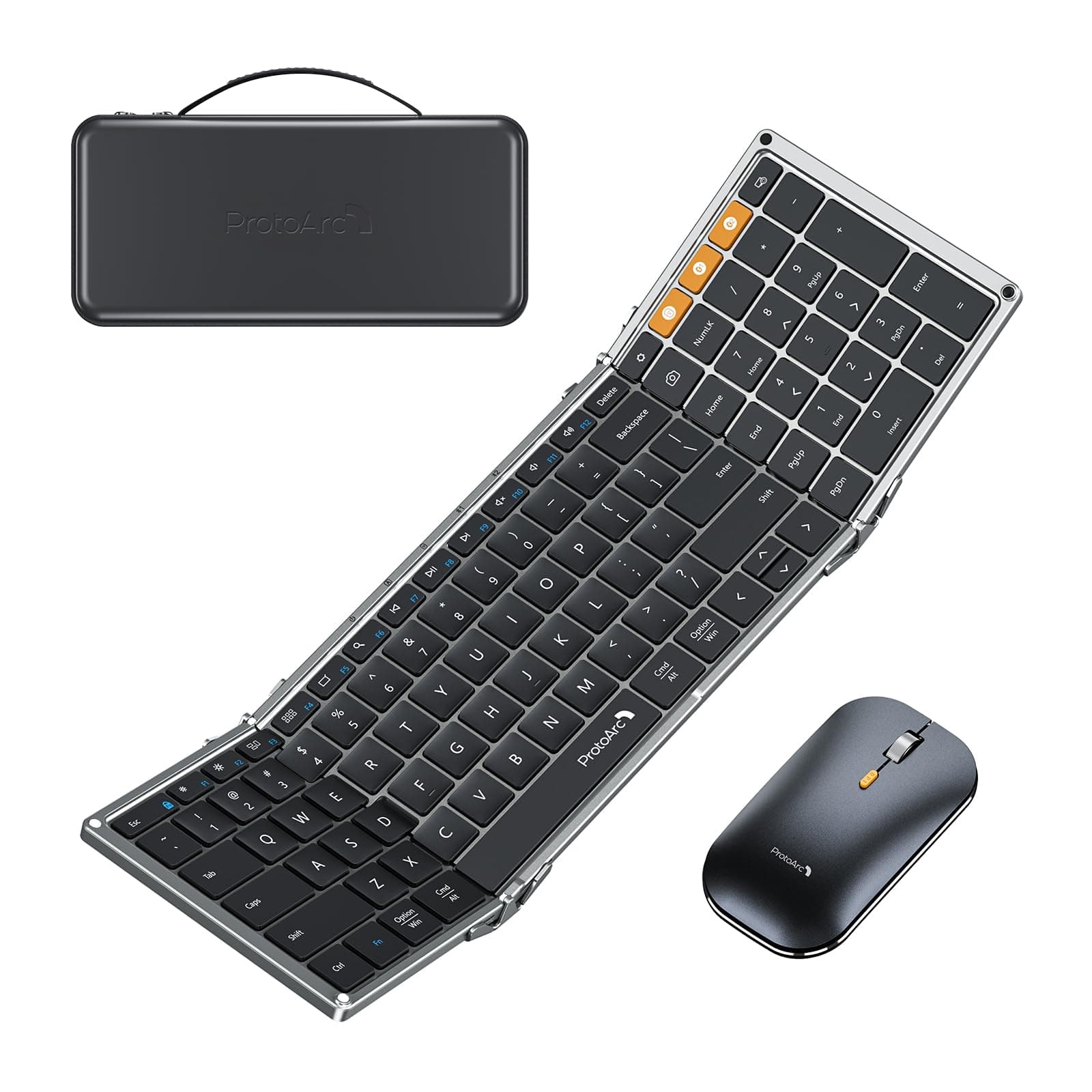 Foldable Keyboard and Mouse, XKM01 True Full-Size Folding Keyboard Mouse Combo for Business and Travel, 2.4G+Dual Bluetooth Portable Mouse Keyboard for Laptop iPads Tablets - Black Gray
