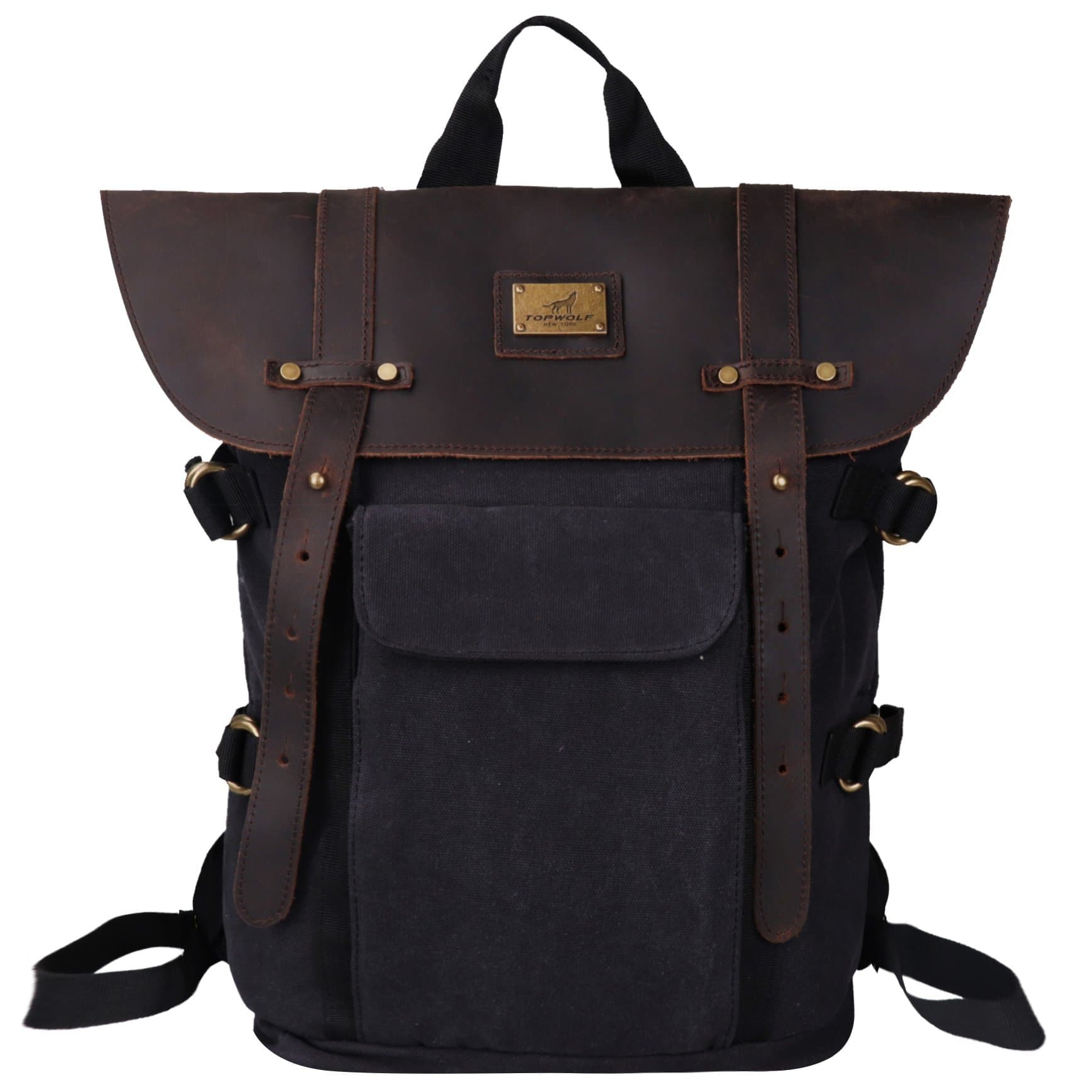 Leather Backpack for Men TOPWOLFS Canvas Backpack Vintage Rucksack fit 15.6" Laptop Anti-Theft Pocket Multifunction Books School Travel Bag