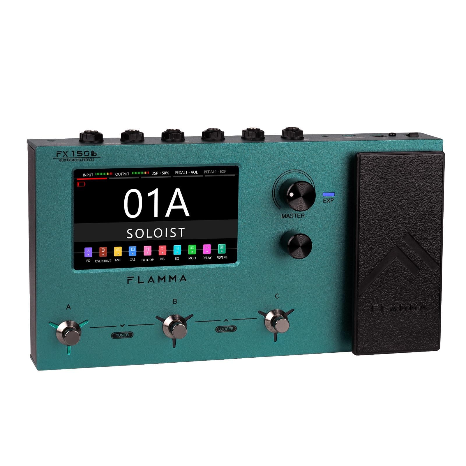 FLAMMA FX150B Multi Effects Processor Battery Powered Electric Guitar Pedal with Amp Modelling Cabinet Simulation Global EQ Touchscreen 160 Built-in Effects 180 Editable User Effects Slots Looper