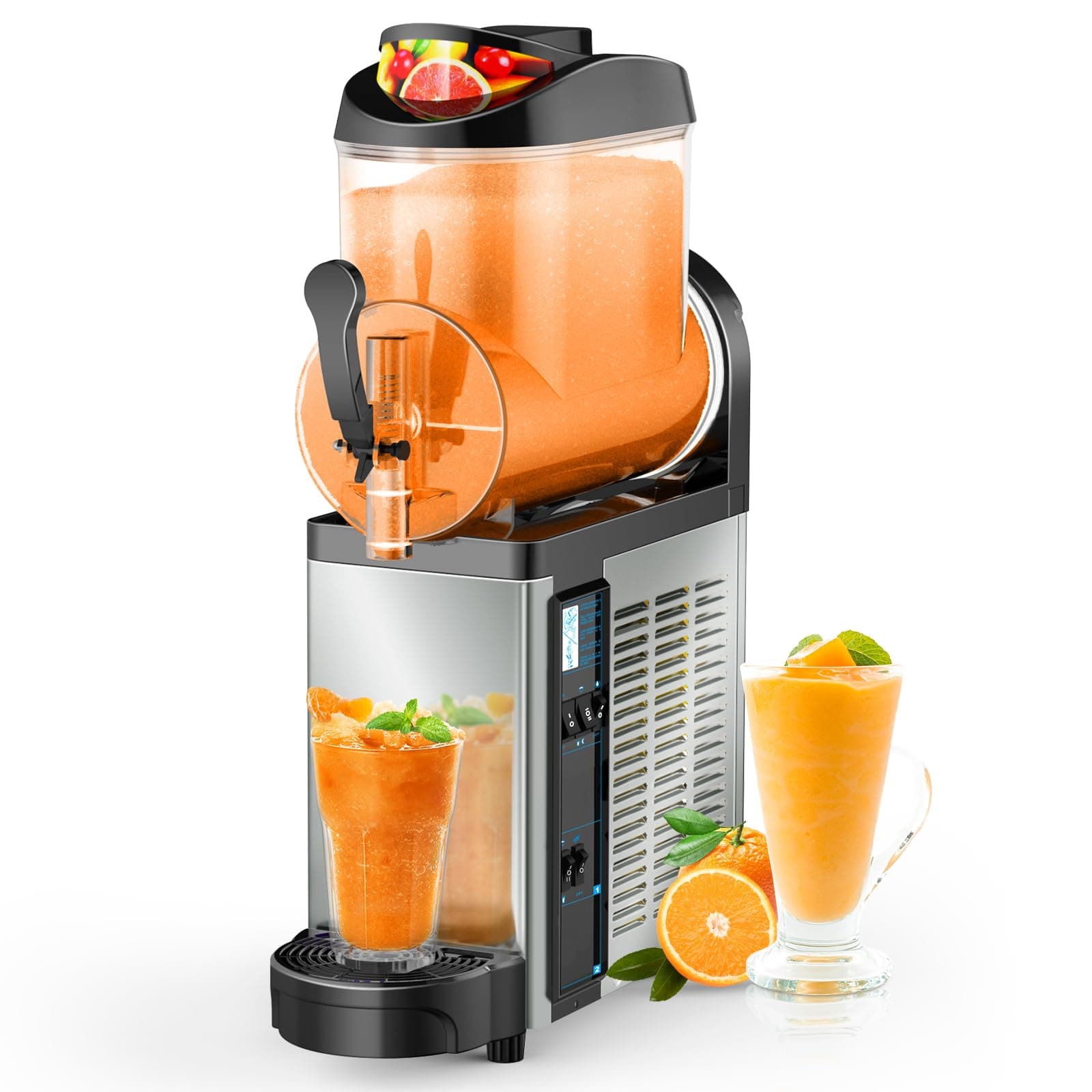 12L Commercial Slush Machine - Stainless Steel Slushie Maker Frozen Drink Machine Commerical for Smoothies, Margaritas, Cocktails, Juices & Alcohol Beverages - Ideal for Bars, Cafés & Restaurants