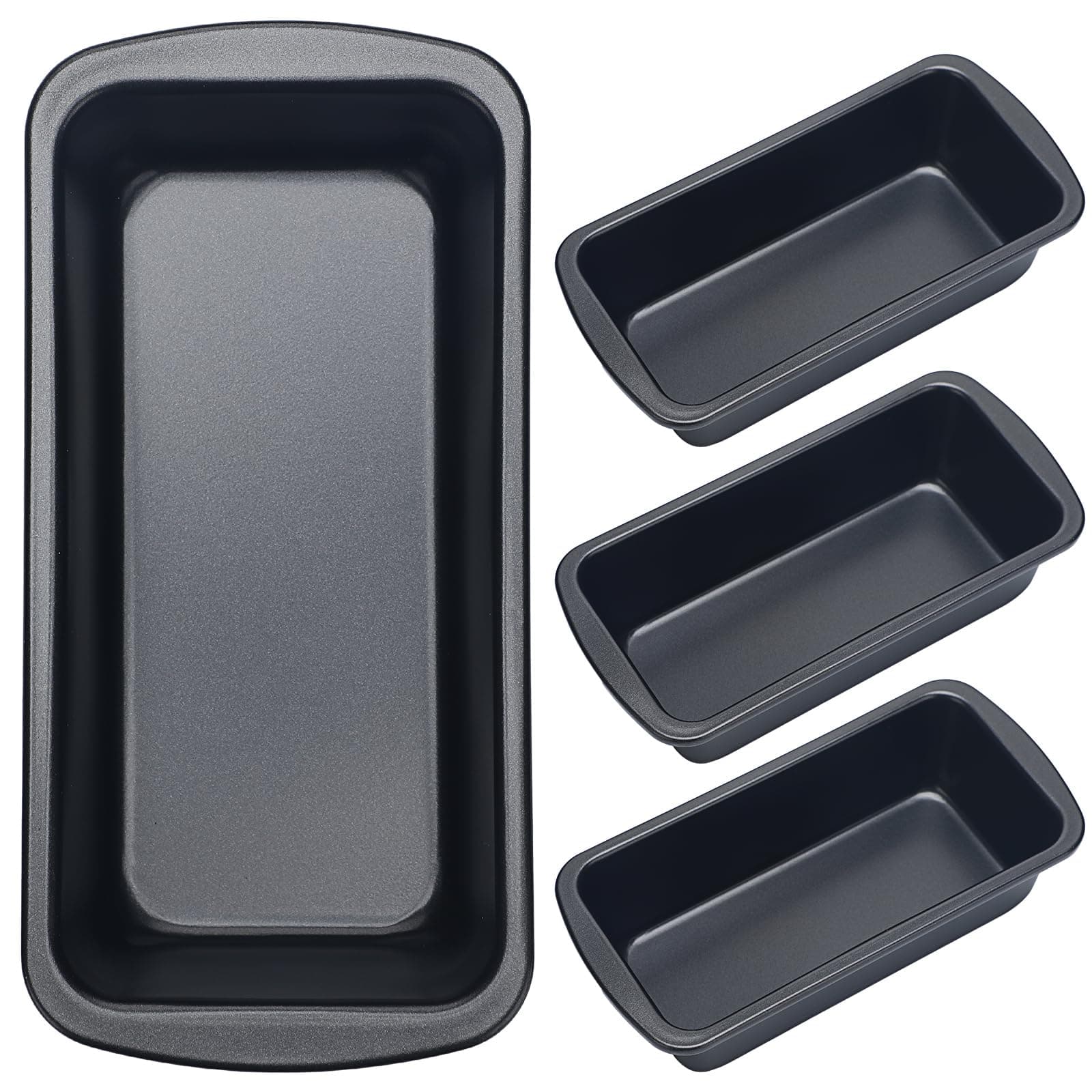 Patelai 4 Pack Small Loaf Pans for Baking Bread Non Stick Bread Pan Rectangle Baking Tray Toast Mold(Black,7.2 x 3.7 Inch)