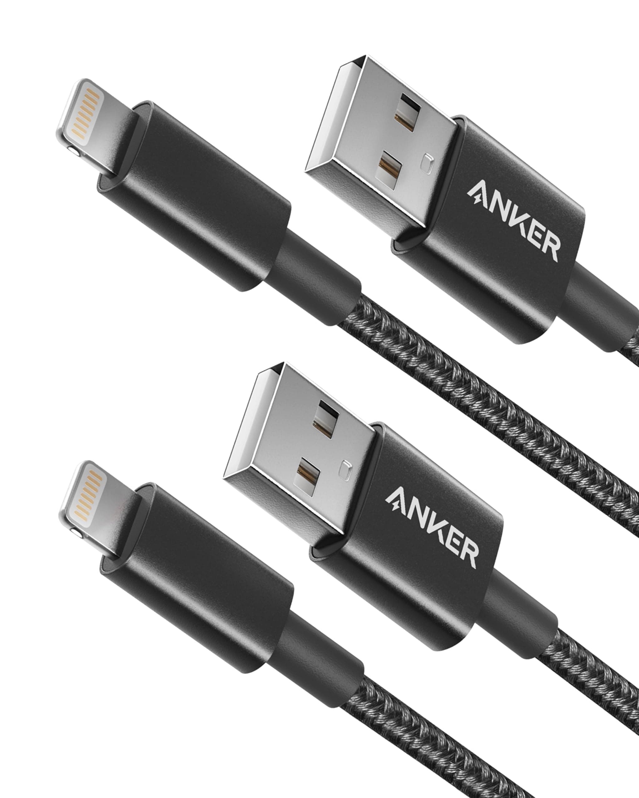 Anker Apple Mfi Certified 6Ft Nylon Lightning Cable For Iphone Chargers, iPhone 14/14 Pro / 14 Pro Max/13/12/11/X/XS Max/XR/8/8 Plus / 7/7 Plus / 6/6, Ipad Pro Air 2, And More (Black) - 2-Pack