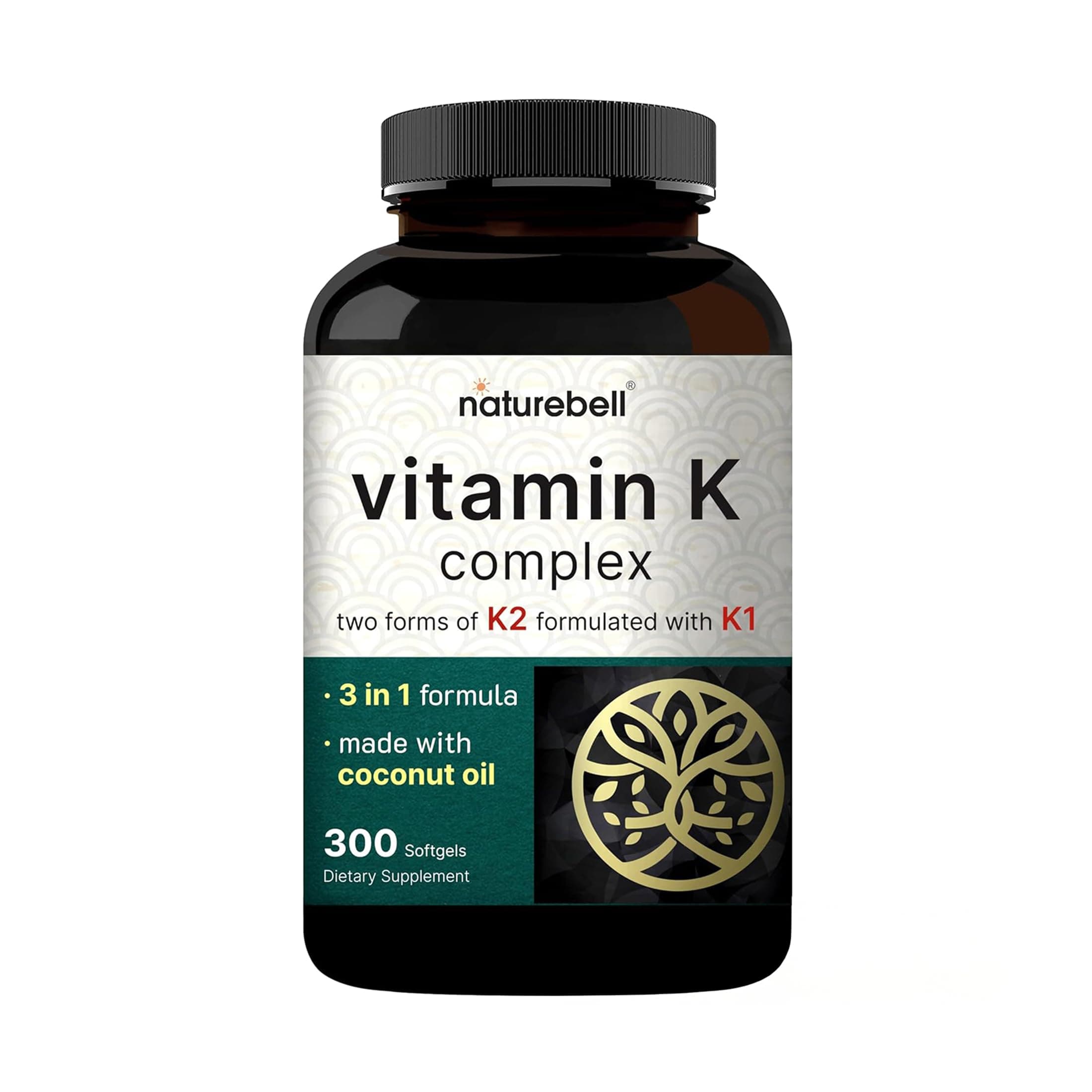 Vitamin K Complex, K1 + K2 (MK-7 & MK-4) 2,600mcg Per Serving, 300 Coconut Oil Softgels | Max Absorption – Full Spectrum K Vitamins Supplement | Heart & Bone Support | Non-GMO