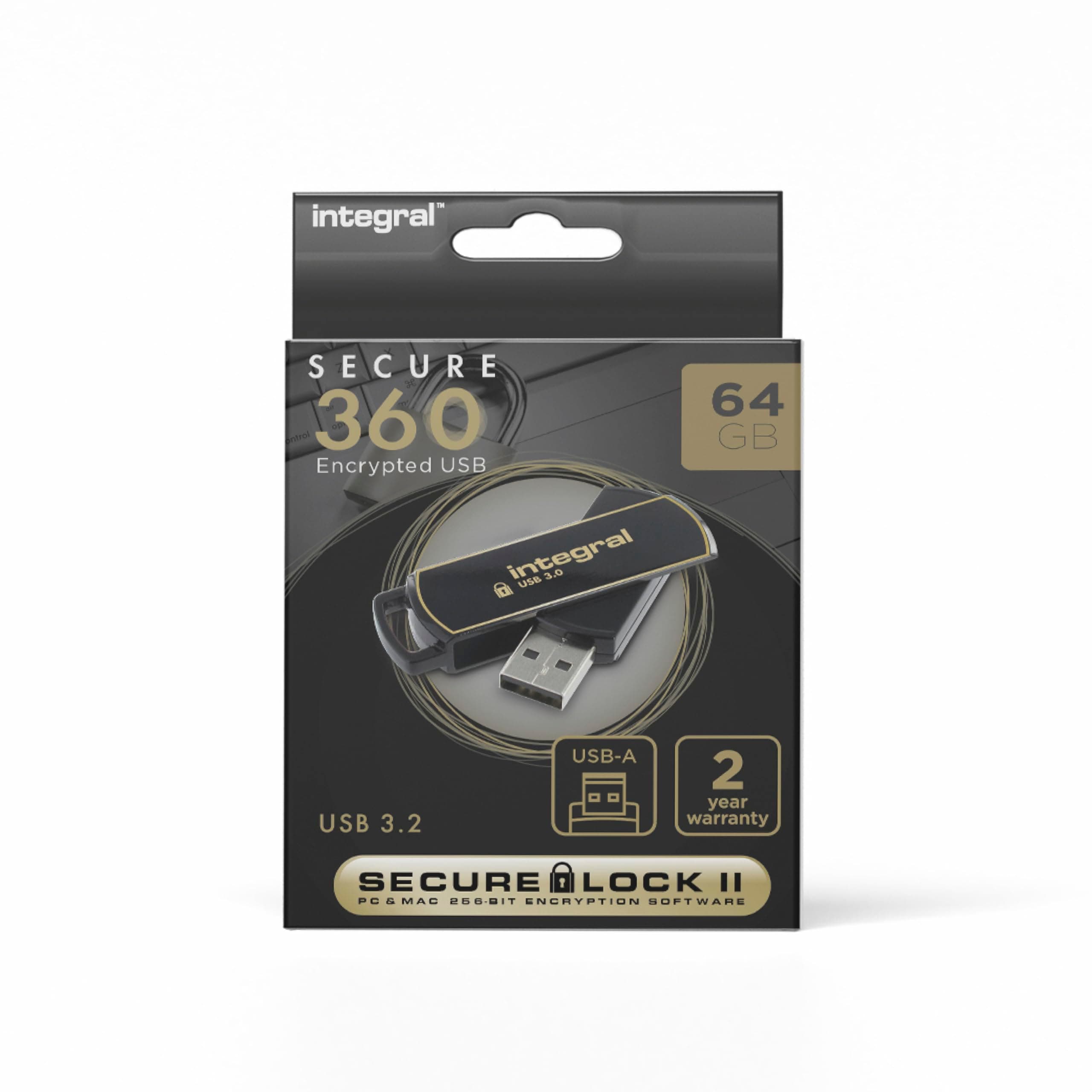 64GB Secure 360 Encrypted USB3.0 Flash Drive (256-bit AES Encryption)
