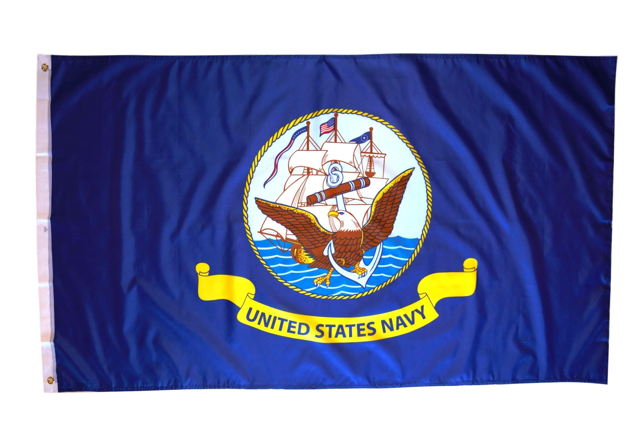US Navy 3x5 Flag, Polyester, Double Stitched Edges, Brass Grommets, Indoor/Outdoor, Free Replacement Warranty