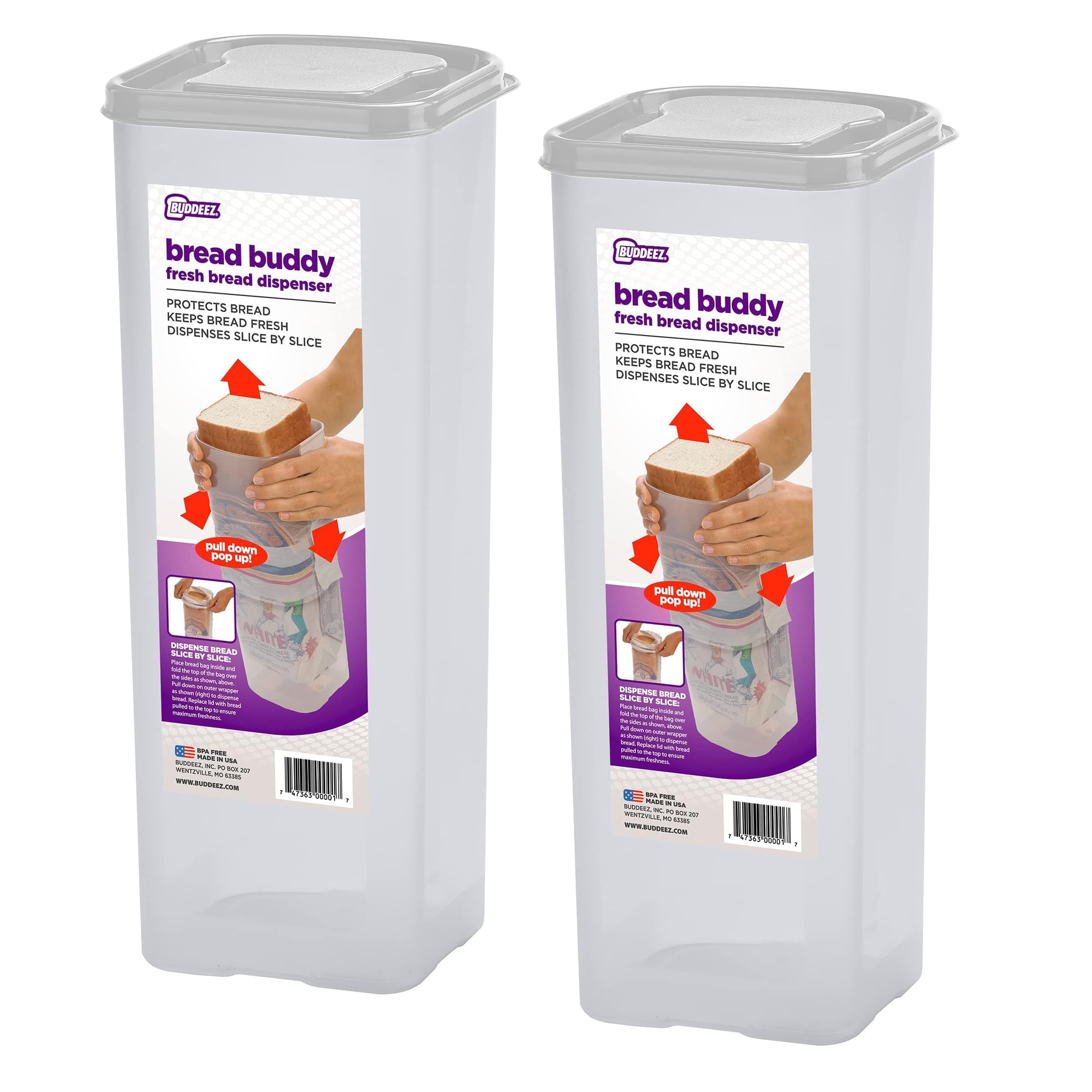 Buddeez Bread Buddy Airtight Bread Storage Container- Slice by Slice Dispensing Design - Perfect Pantry Organizer - White Lid Pack of 2