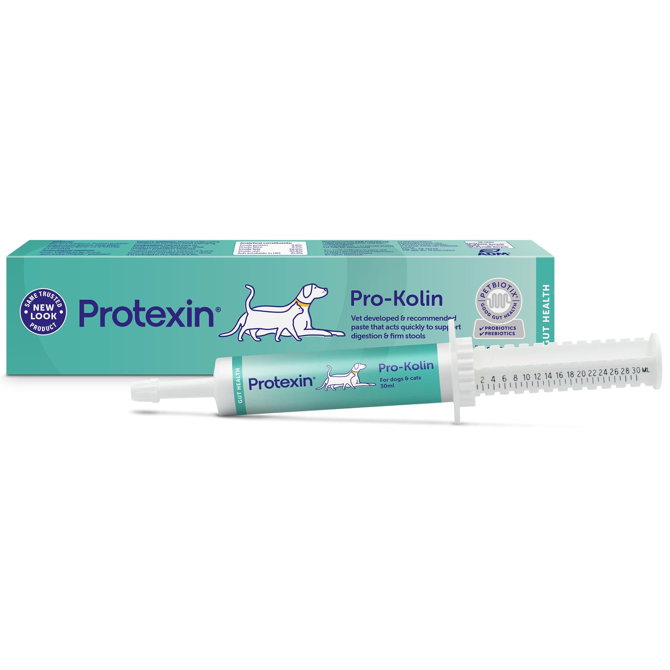 Protexin Pro-Kolin – Probiotic & Prebiotic Digestive Support Paste for Dogs & Cats – Fast-Acting Gut Soothing Formula with Kaolin – Helps Firm Stools – Vet Recommended – 30ml Syringe