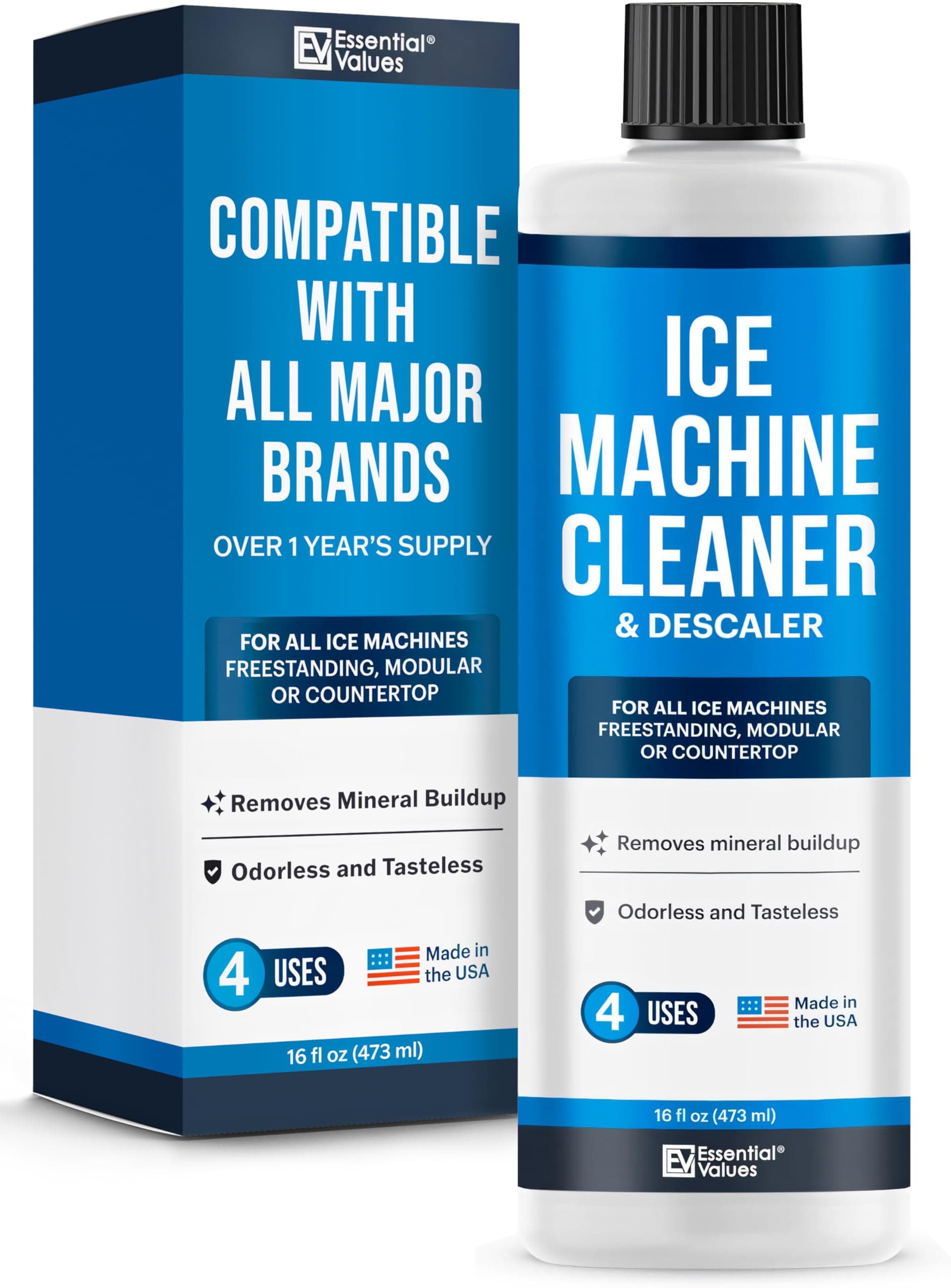 Essential Values Ice Machine Cleaner and Descaler 16 fl oz - Ice Maker Cleaner and Descaler - Compatible with All Major Brands (Scotsman, KitchenAid, Affresh, Opal, Manitowoc)