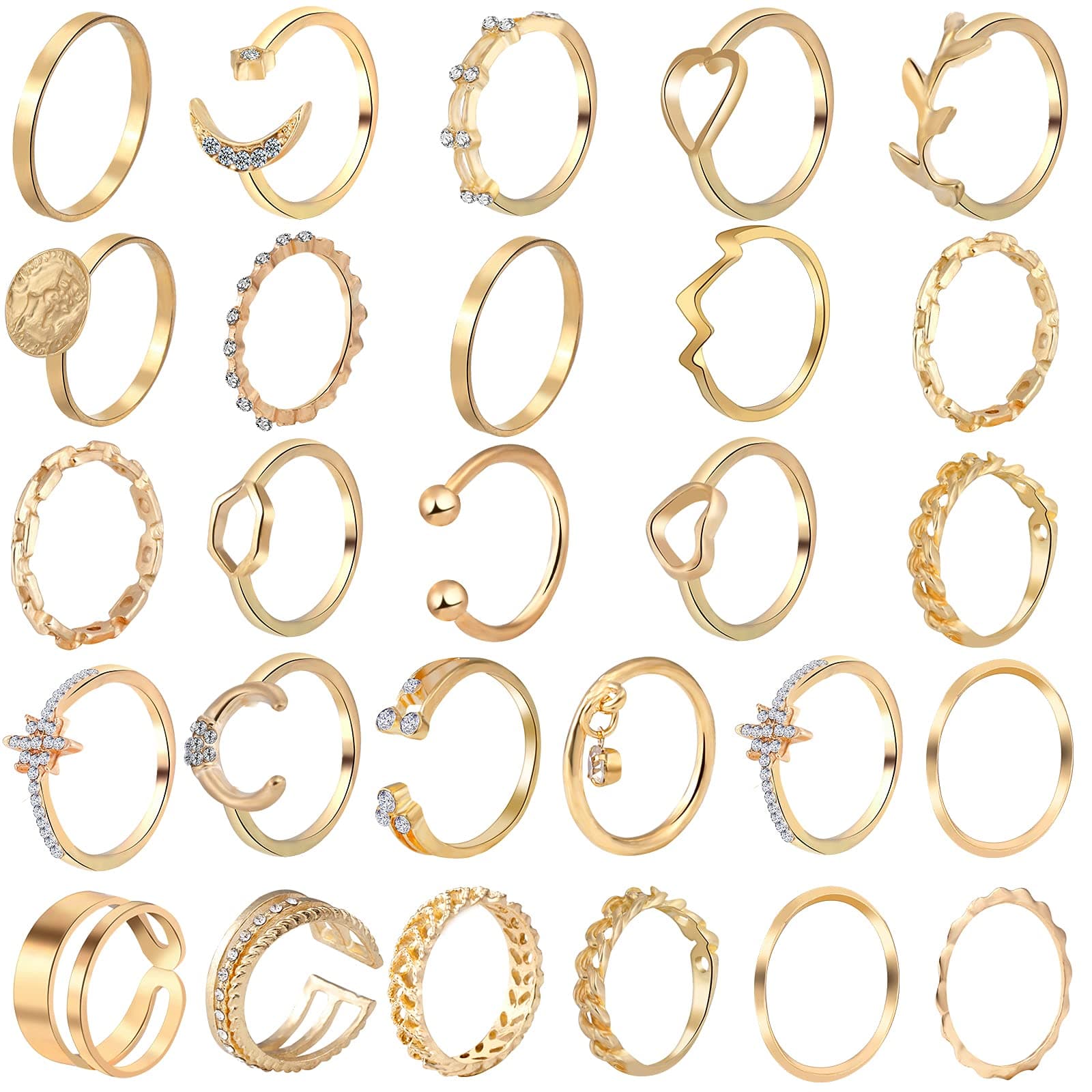 ONESING 18-31 Pcs Knuckle Rings for Women Stackable Rings Sets Vintage Joint Finger Rings Gold Rings Set for Women Men Hollow Carved Flowers Crystal Rings