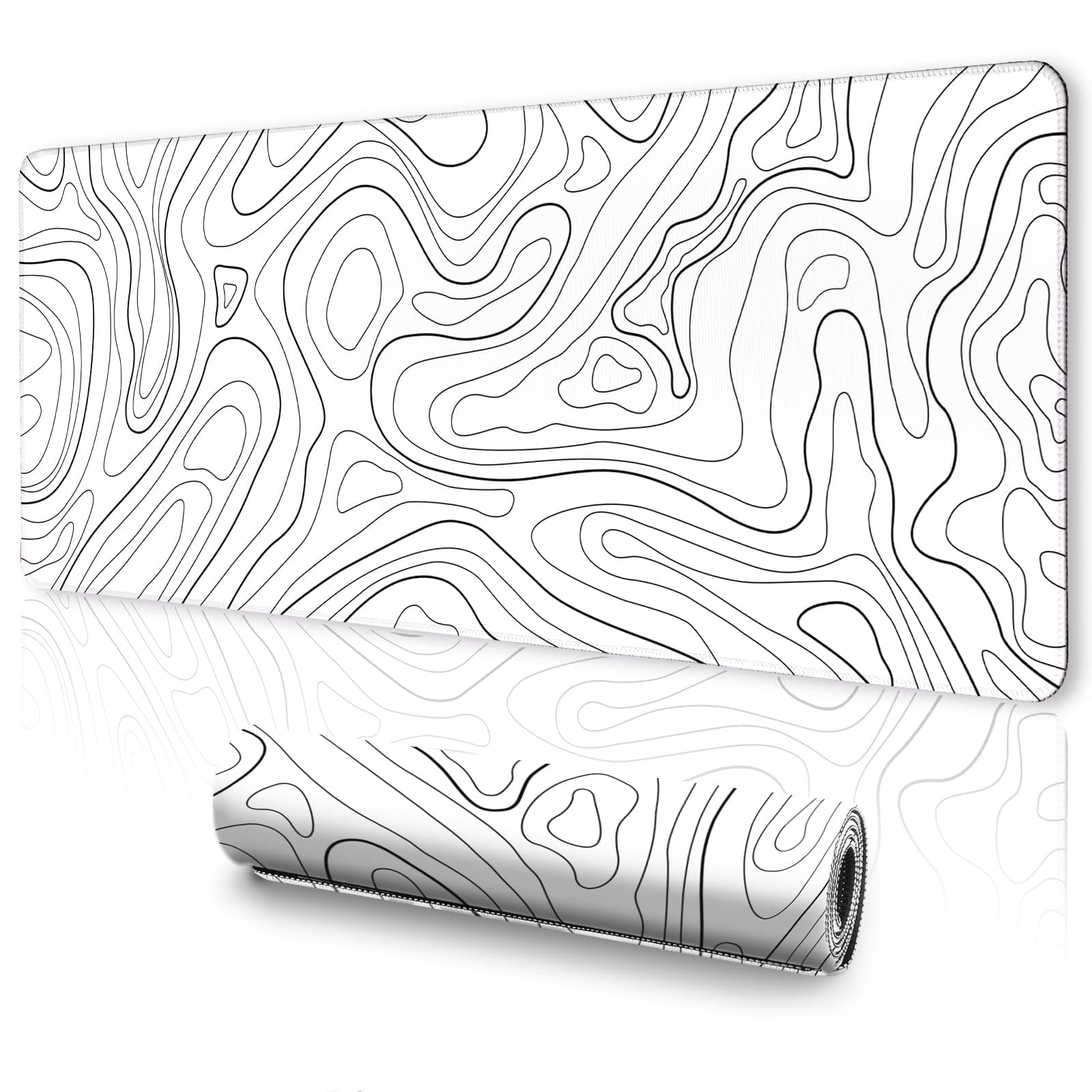 UJoowalk White Mouse Pad, Topographic Mouse Pad Large, Gaming Mouse Pad, XL Mousepad, Keyboard and Mouse Pad, Desk Mat, 31.5 x 11.8 in, Minimalist Contour for Office