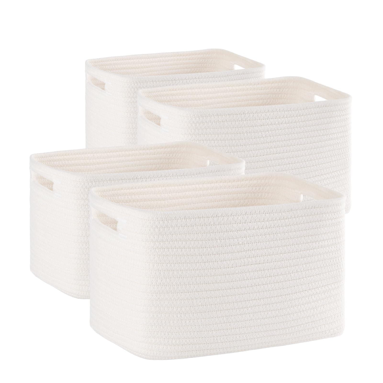 4 Pack Storage Baskets for Organizing, Woven Baskets for Shelves - Perfect for Toys, Books, Towels, and Clothes, Durable Gift Basket Bins Toy Storage, 12.7''L x9''W x7.8''H, White