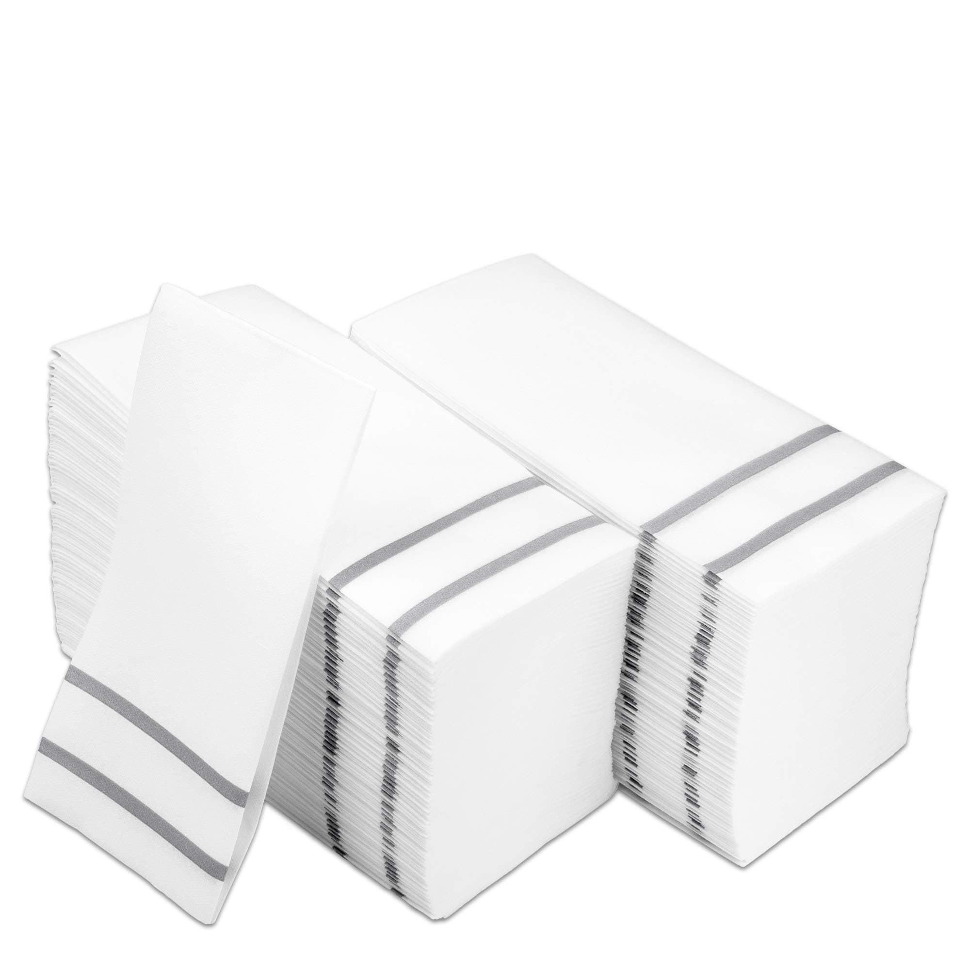 Disposable Hand Towels for Bathroom, Silver Design 200 Disposable Linen-Feel Guest Towels – Formal Dinner, Anniversary, and Wedding Napkins for Tables, Guestrooms, Restrooms - 8.5x 4-Inches Folded,