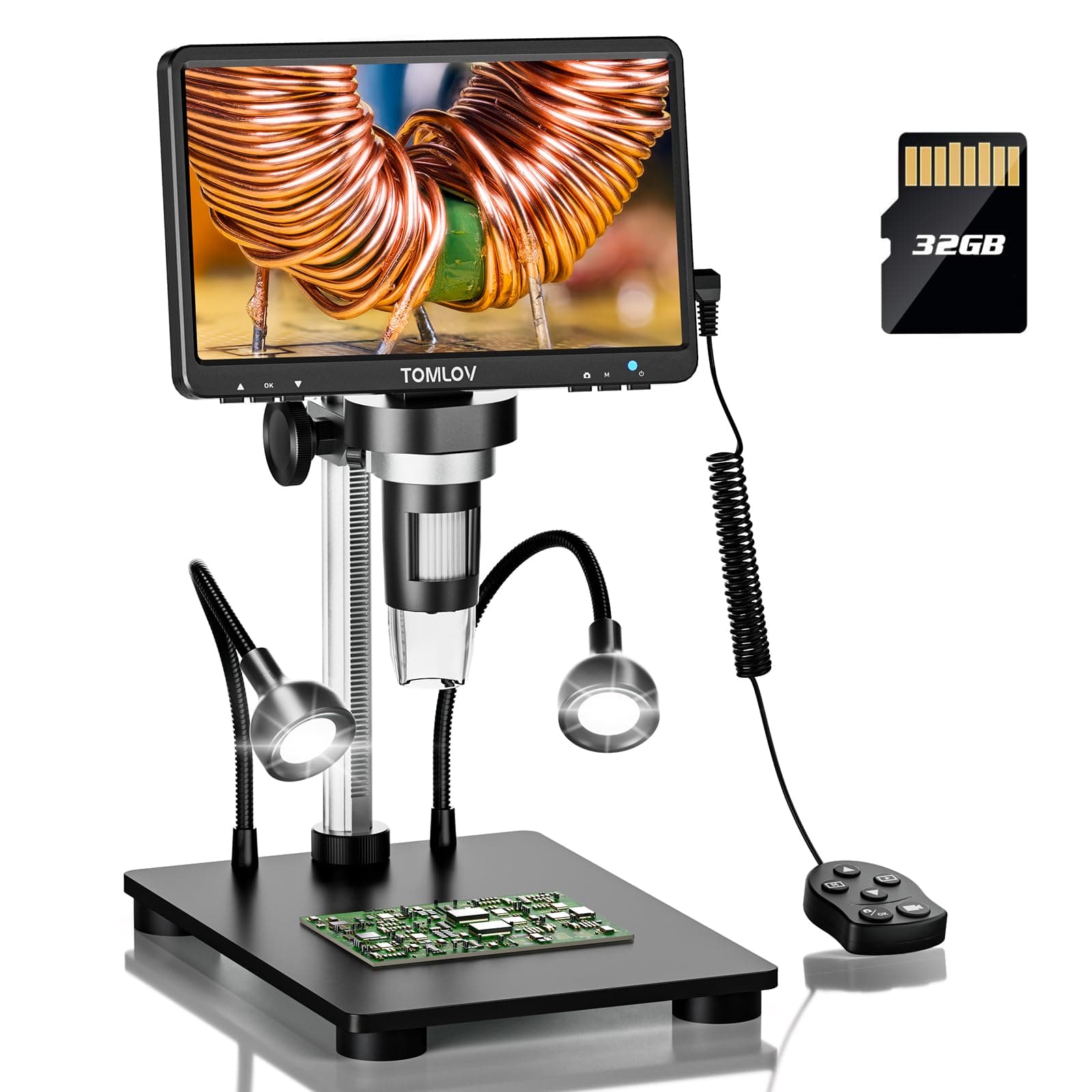 DM9B 7" Digital Microscope: 1080P 1200X Coin Microscope Magnifier, 12MP Ultra-Precise Focusing LCD Soldering Microscopes for Adults, PC View, 32GB, Black