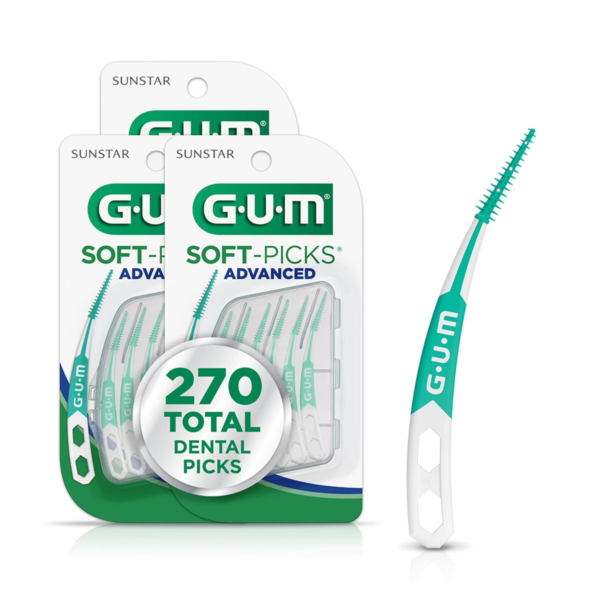 GUM Soft-Picks Advanced, Easy to Use Dental Picks for Teeth Cleaning Health, Disposable Interdental Brushes with Convenient Carry Case, Dentist Recommended Dental Picks, 90ct (3pk)