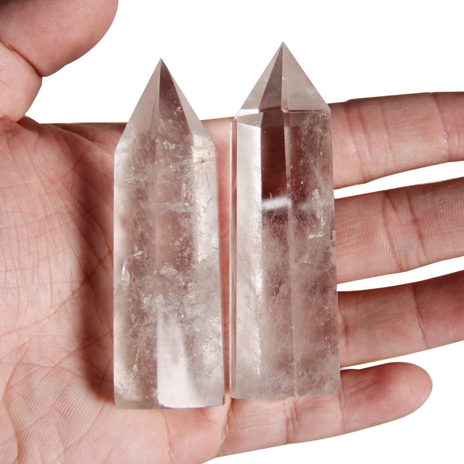 Clear Quartz Crystal Wand-2 Pcs 2.8''-3.1'' Natural Clear Quartz Crystal Wands, Healing Crystal and Stones, Natural Clear Quartz Stone Tower, Gift Box Packaging