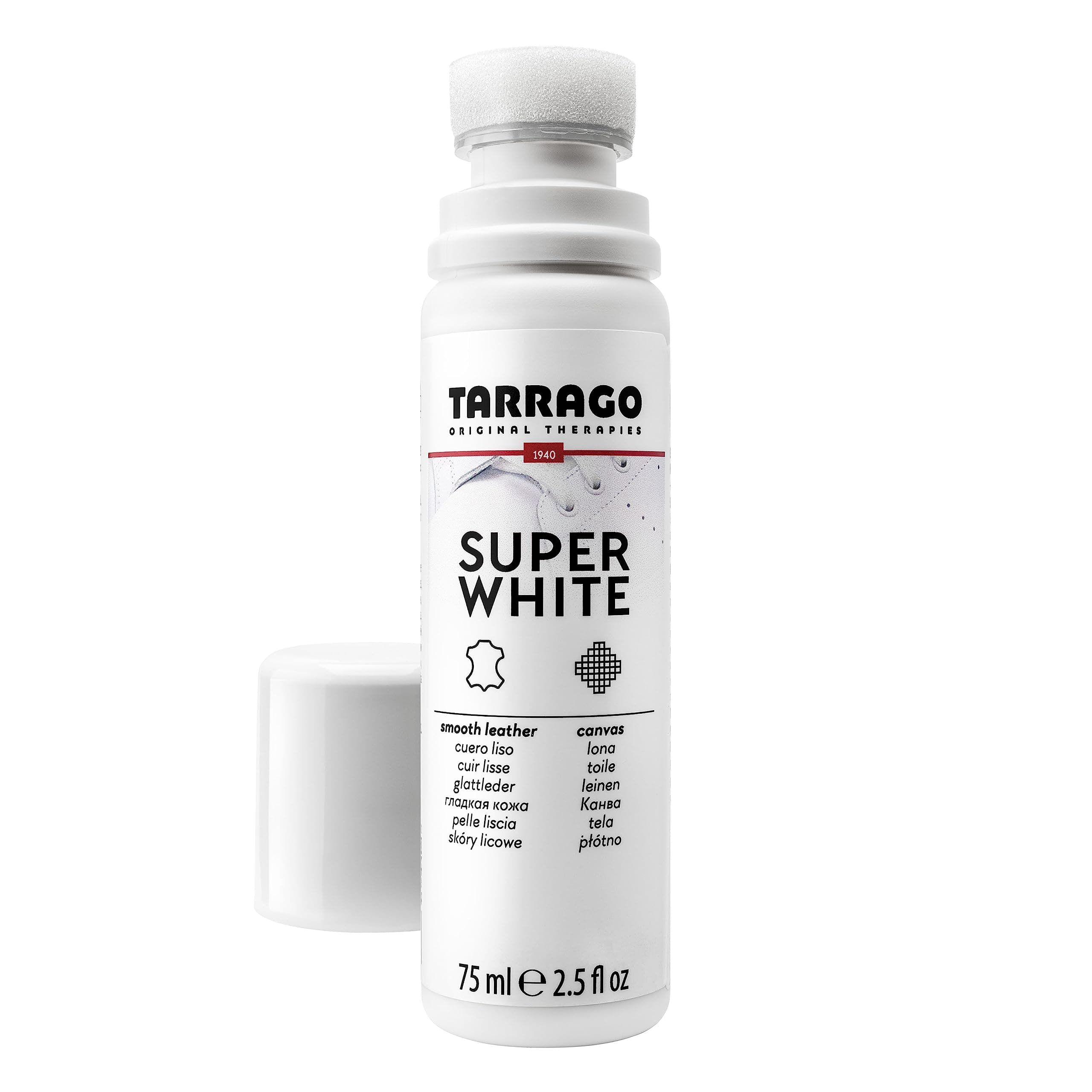 Super White 75 ml | Shoe Whitener | Suitable for Any Surface: Leather, Smooth Leather, Synthetic Leather and Canvas | For Shoes and Slippers