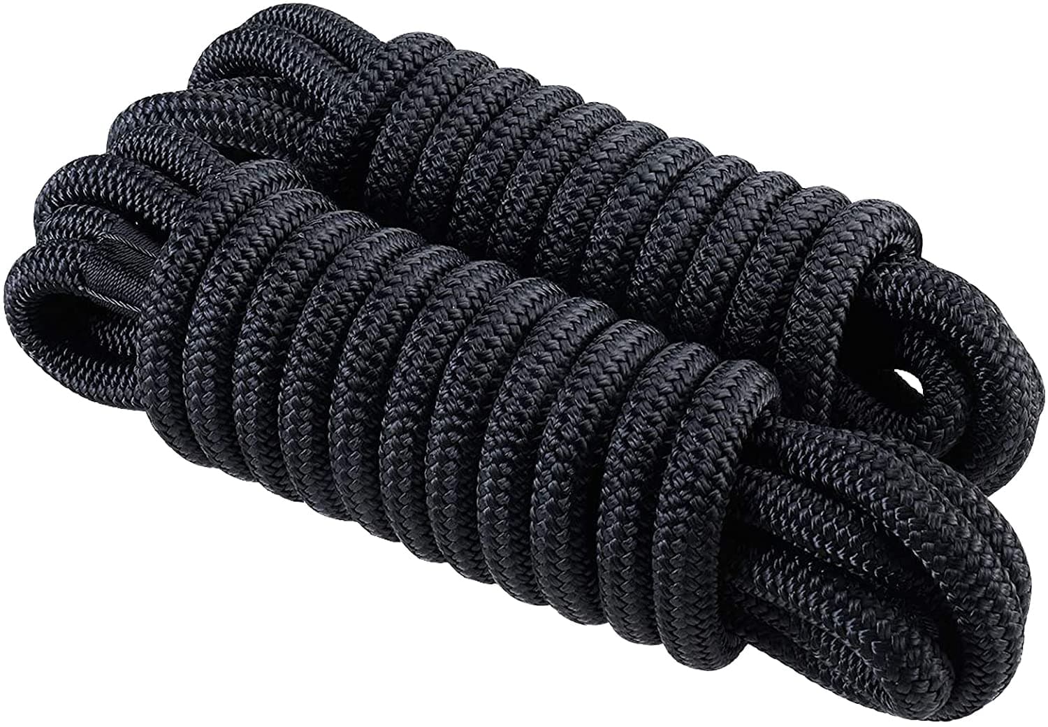 Dock Lines: 3/4" x 20' Double Braided Nylon Boat Dock Lines - Premium Boat Ropes for Docking with 15" Loop - Marine Grade Boat Rope/Dock Line, Sturdy Mooring Marine Rope - 2 Pack (Black)