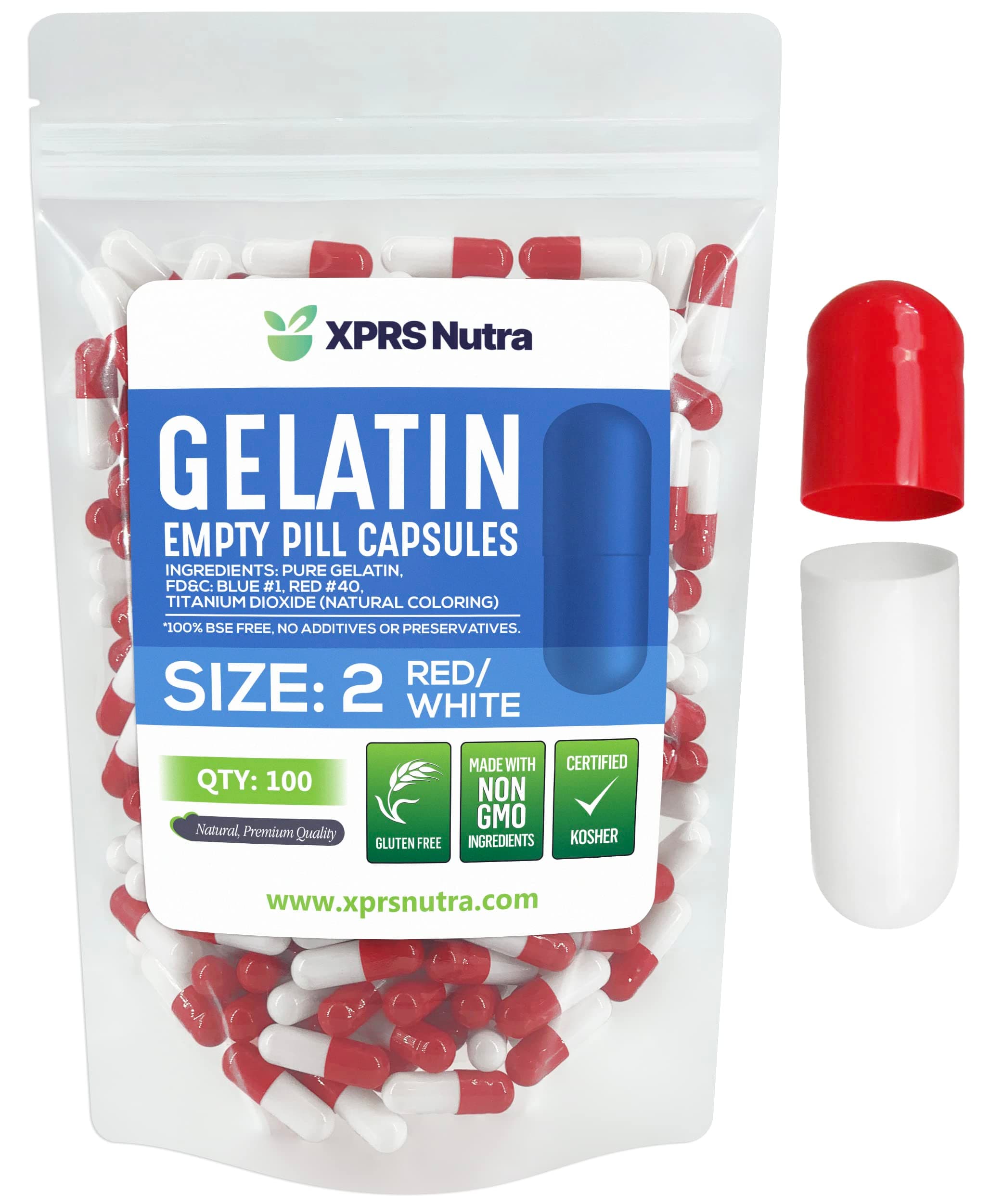 Size 2 Empty Capsules - 100 Count Empty Gelatin Capsules - Pills DIY Capsule Filling - Pure Bovine Pill Gel Caps for Do-It-Yourself Supplements (Red/White)