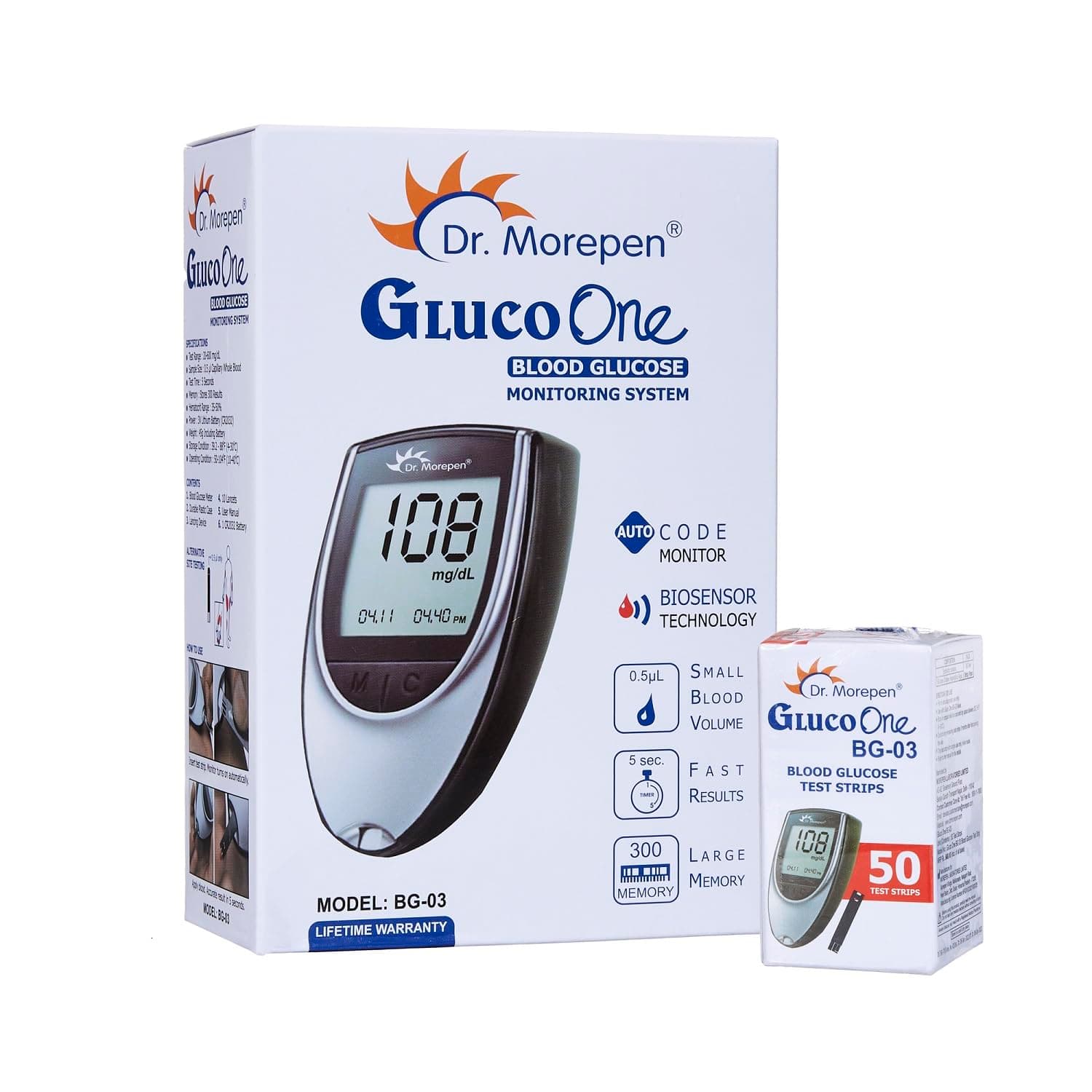 BG-03 Gluco One Glucometer Combo, 50 Strips (Multicolor)
