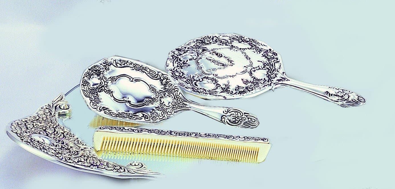 Elegance Silver Antique 3 Piece Silver Dresser Set