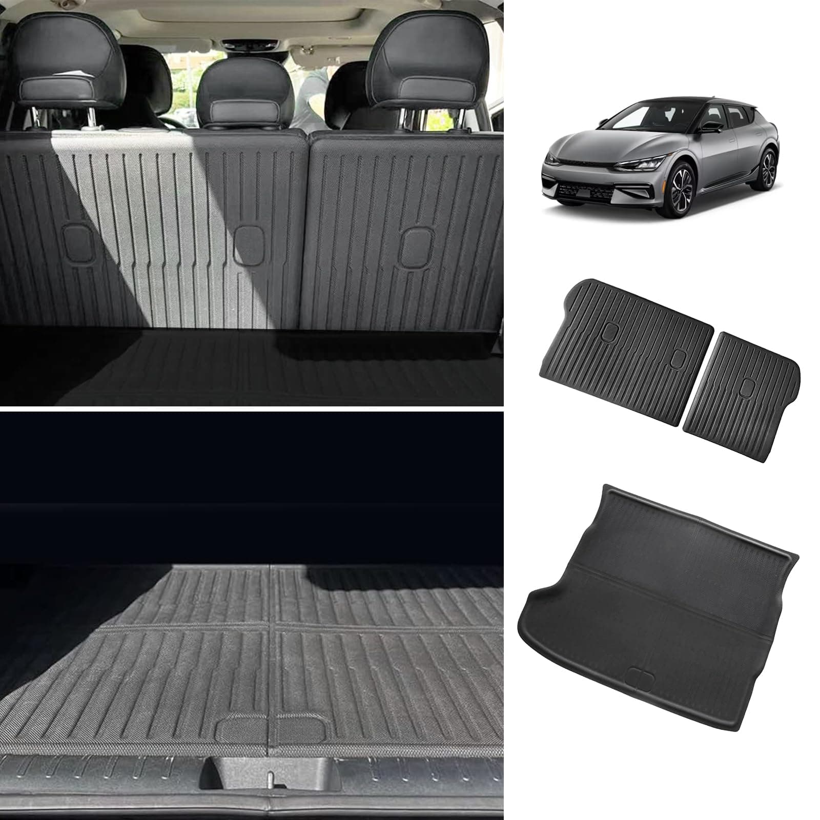 BestEvMod for EV6 Cargo Liner All Weather Trunk Mat & Second Row Seats Back Cover Mat XPE Material Waterproof Cargo Mat Compatible with 2022-2024 Kia EV6 Accessories (Trunk Mat+Seats Back Cover)