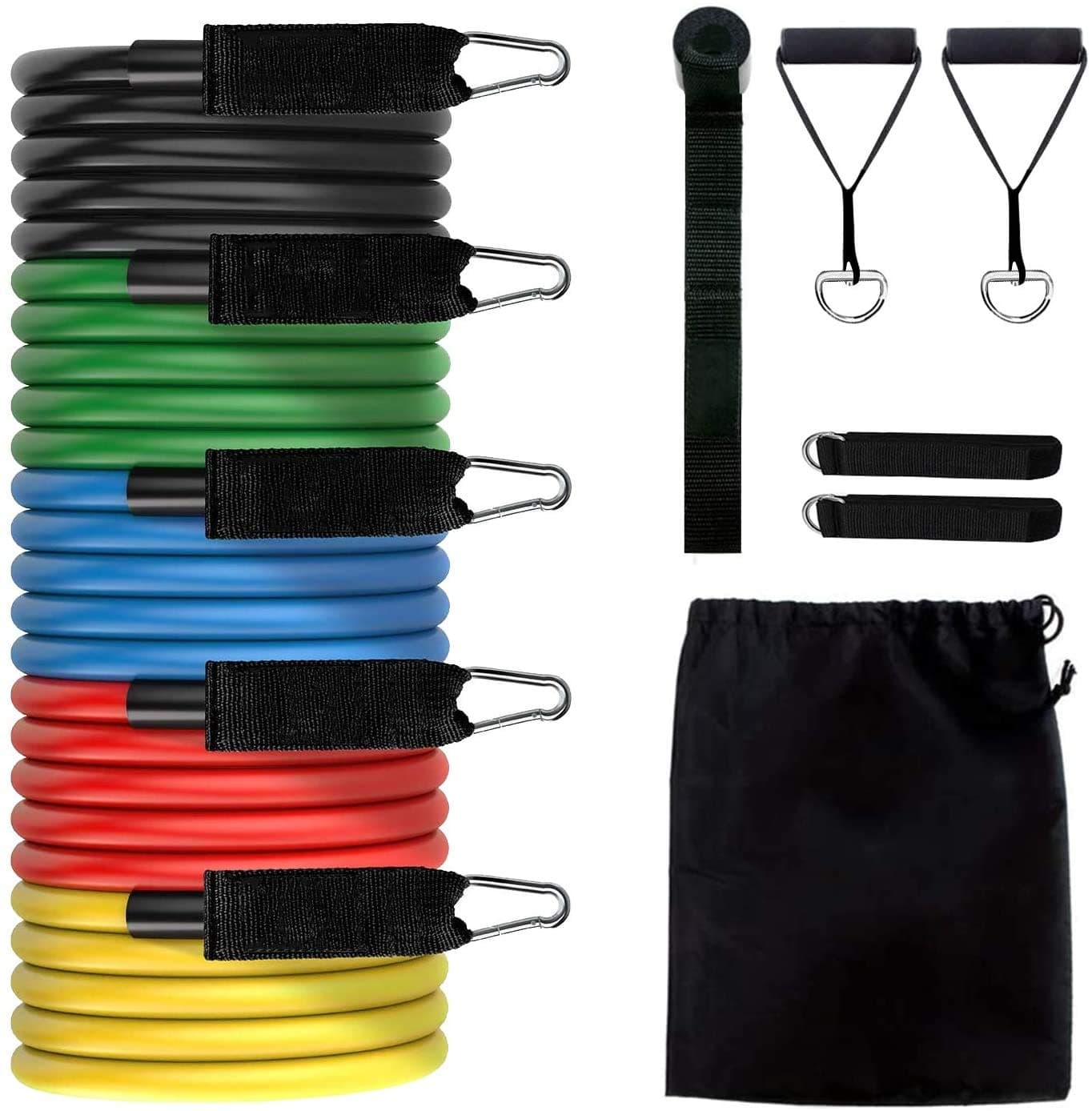Resistance Bands Set, 11 PCS Exercises Bands, 5 Stackable Workout Bands with Handles, Door Carry Bag, Legs Ankle Straps for Resistance Training, Physical Therapy Training, Home Workouts