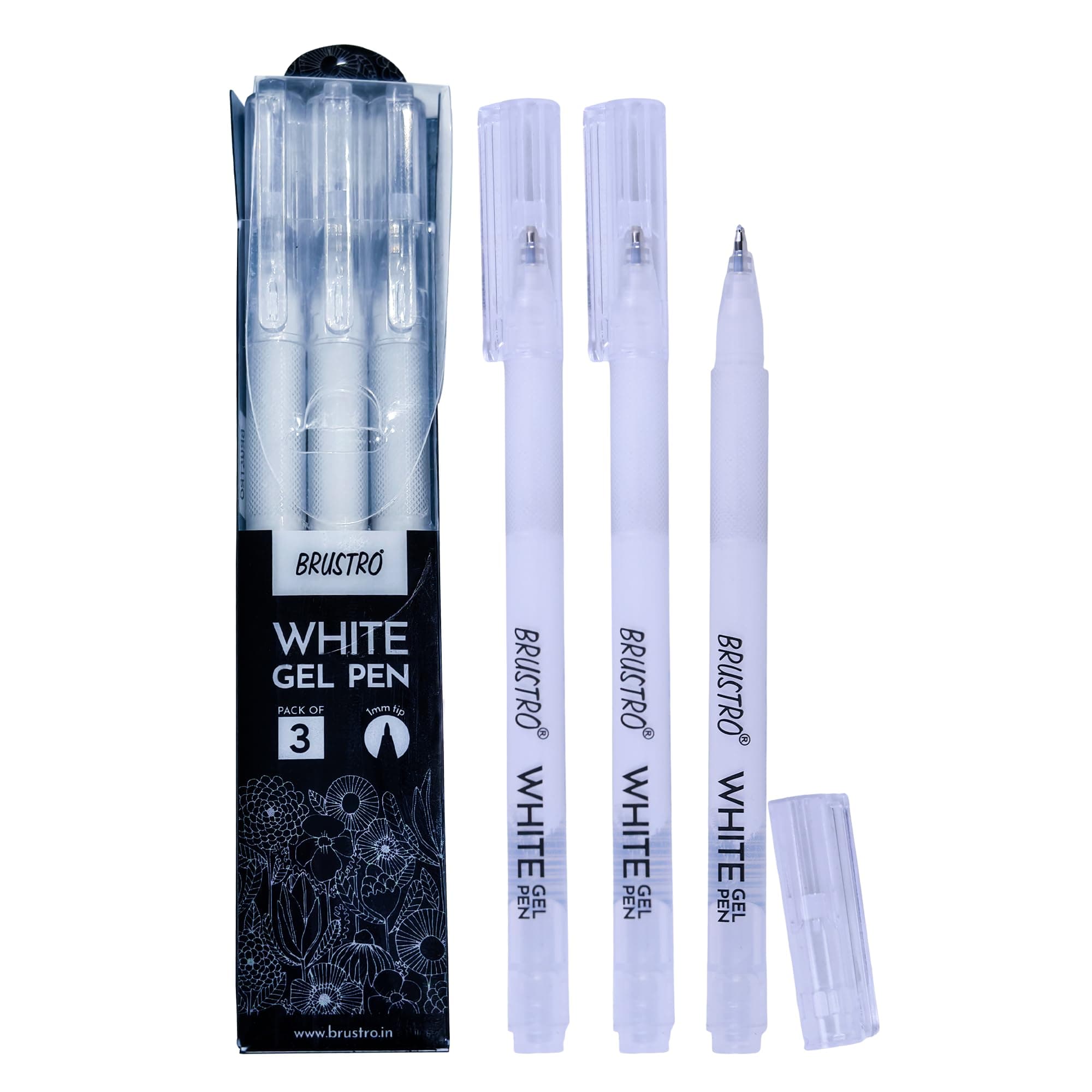 BRUSTRO White Gel Pen | Tip size -1 mm|Pack of 3 | Ideal for Students and Adults, Drawing, Mandala Arts, Students, Office Use, Writing, Pen Set