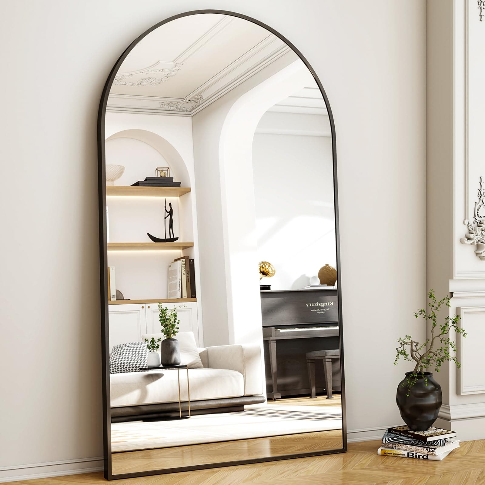 Easly 46"x76" Extra Large Arched Full Length Mirror - Leaning Mirror Arch Wall-Mounted Mirrors - Aluminum Alloy Frame Modern Simple Home Decor - for Living Room Bedroom Cloakroom