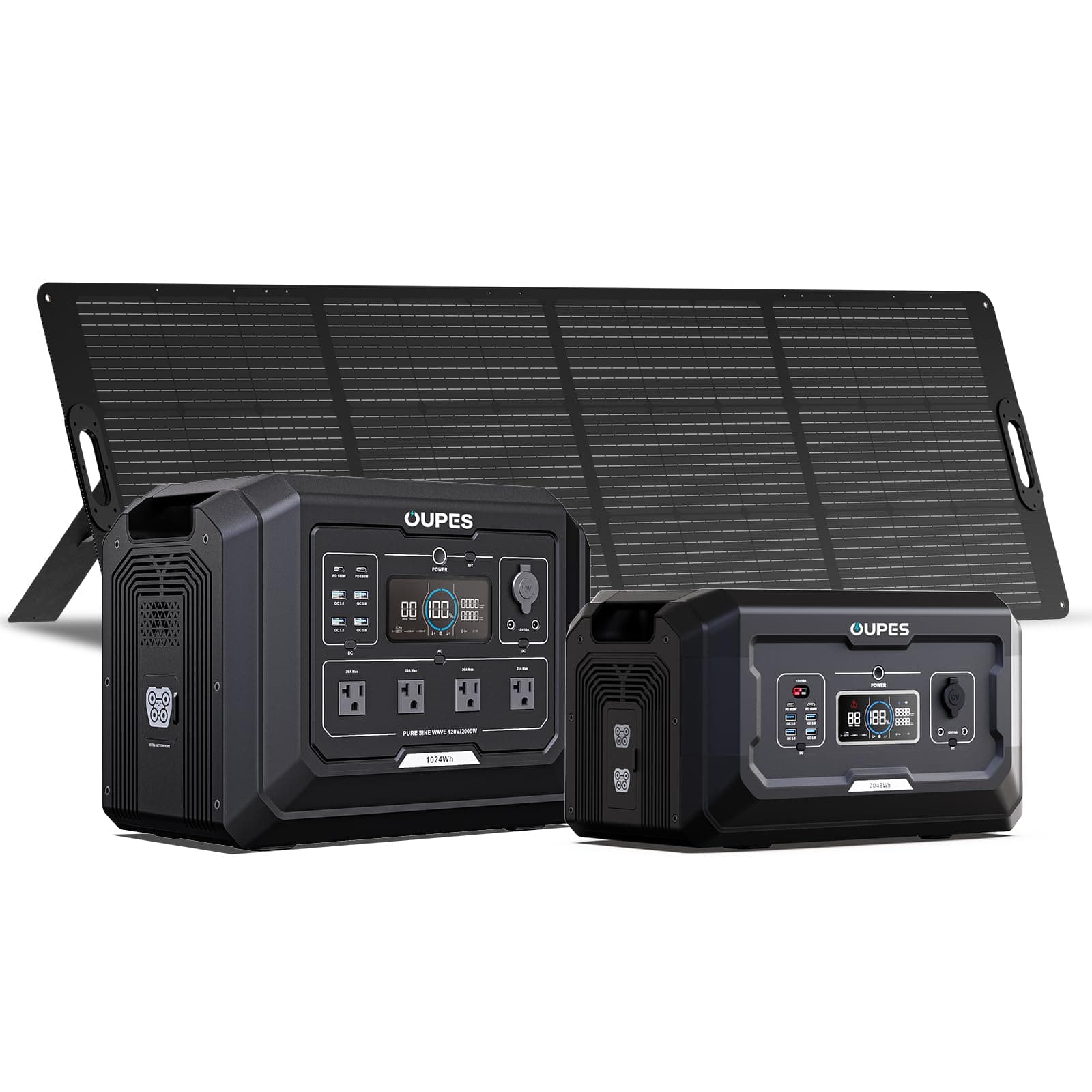 3072Wh Mega 1 Power Station Kit with B2 Extra Battery & 240W Panel Included, 2000W (4500W Peak) LiFePO4 Battery with UPS & APP Control, for 24/7 Off-Grid Power, Power Outage, Blackout, RVs