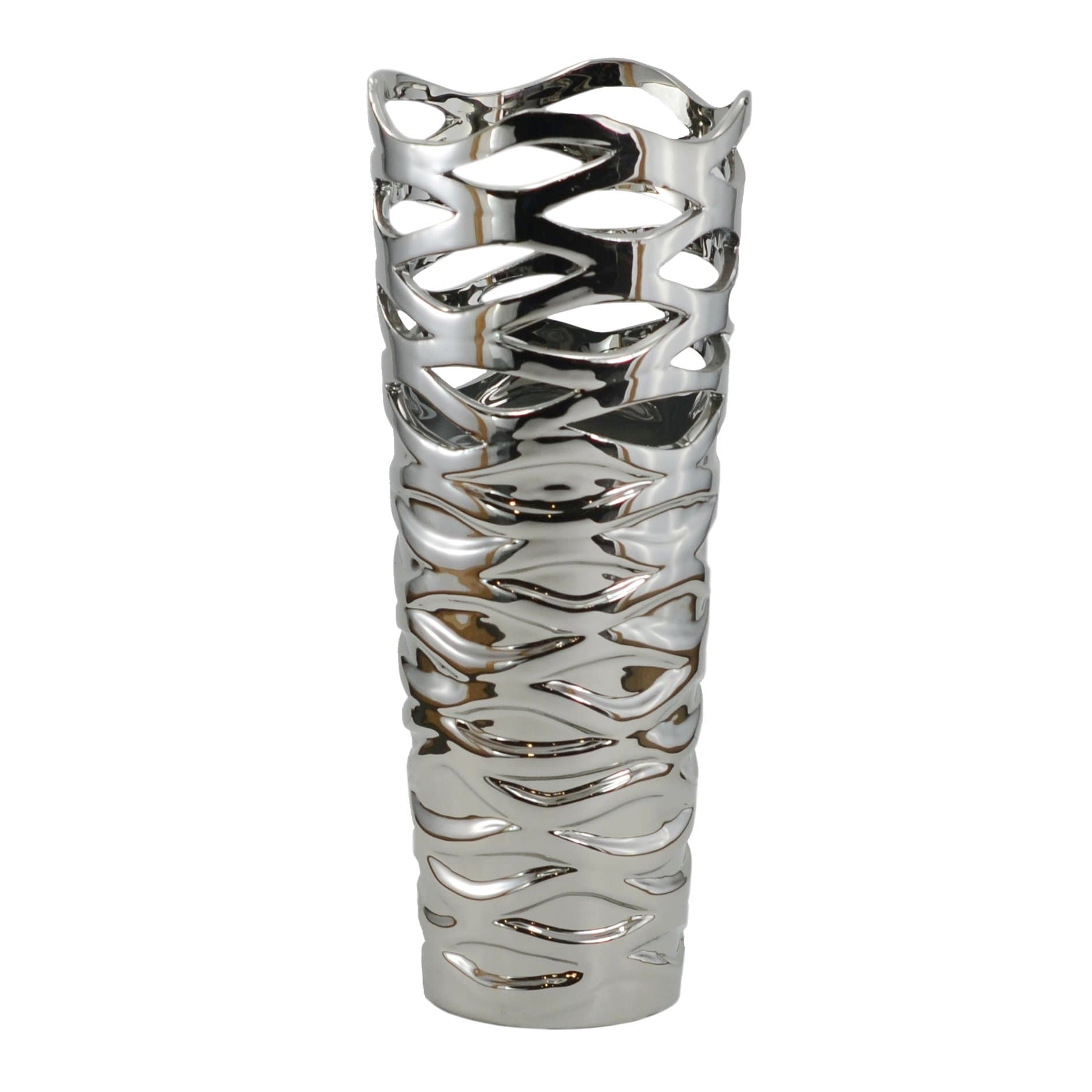 Ceramic Silver Wave Vase, 14-Inch