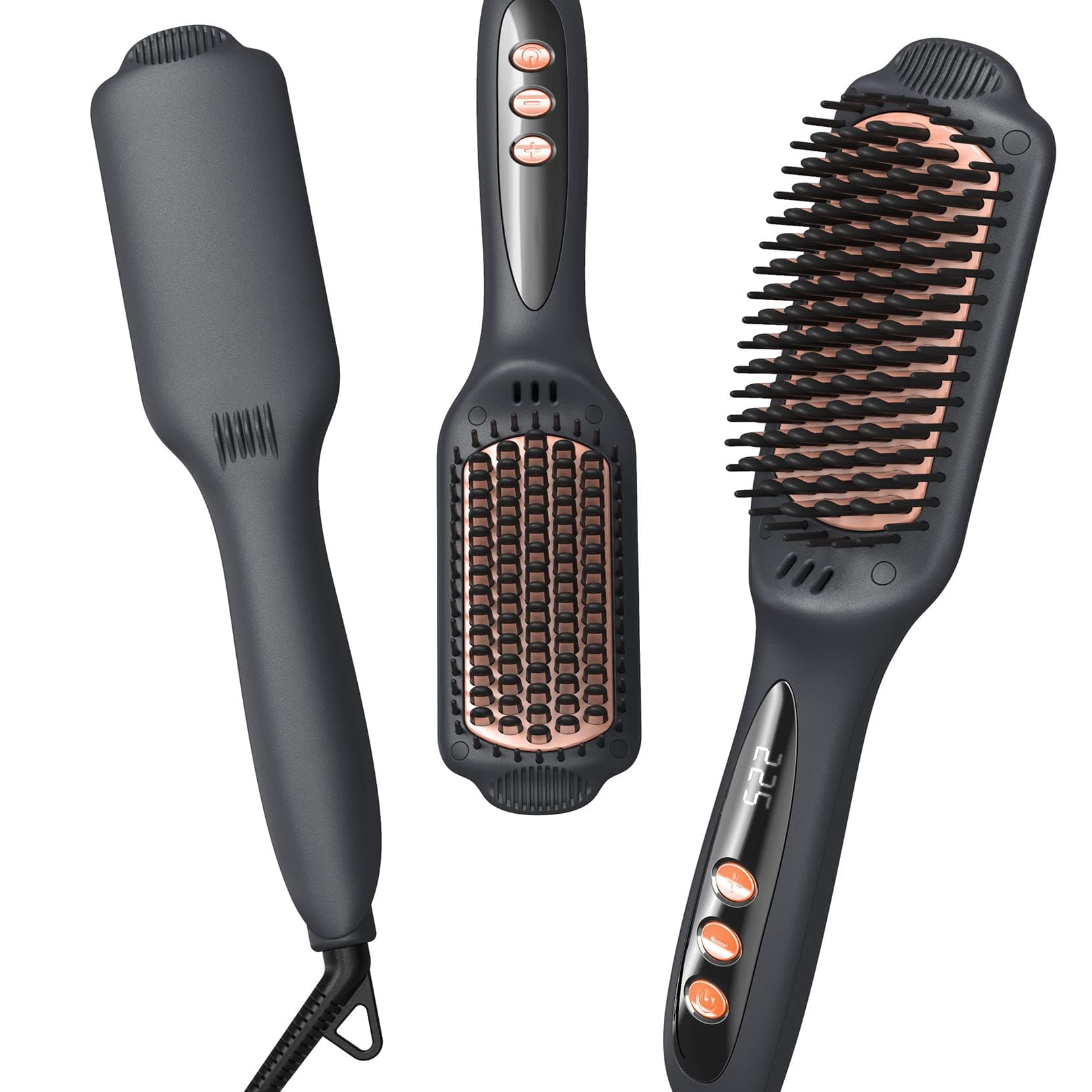LANDOT Hair Straightener Brush for Frizz-Free & Smooth Results – Ionic Ceramic Straightening Brush with 12 Temp Settings(250-450°F),Idea for Medium Length Hair,Dual Voltage & Fast Heating for Home Use