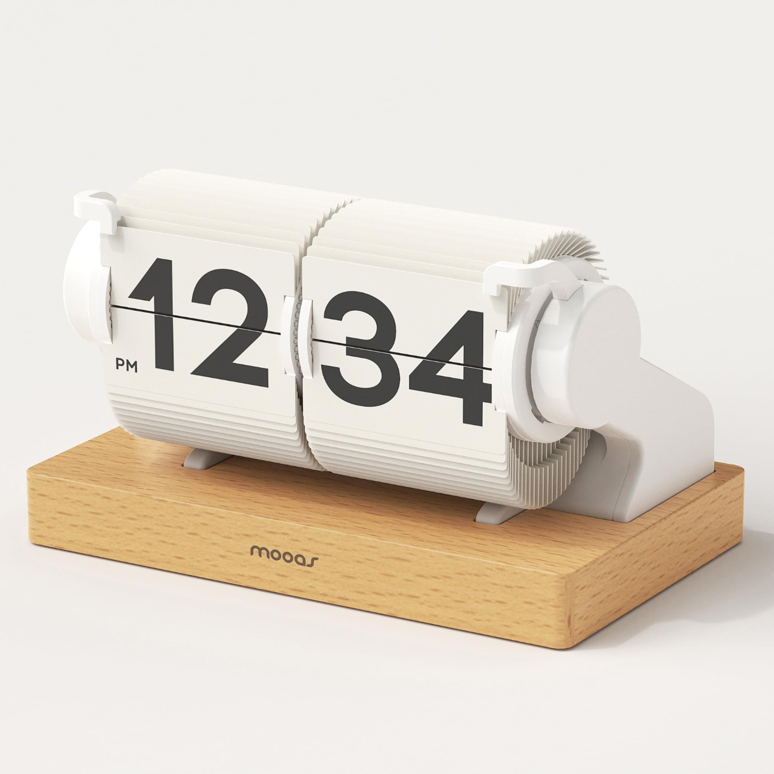 Automatic Mini Flip Clock, Retro Vintage Automatic Flip Desk Clock, Timer Calendar Alarm, Snooze, Desk Clock Large Number USB-C Rechargeable, Ideal for Home Office School Hotel Café (White)