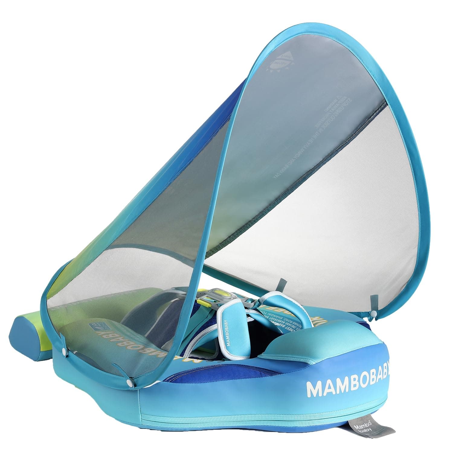 AnjeeIOT Mambobaby Float with Canopy Baby Float Non-Inflatable Baby Pool Float Solid Swimming Float Upgraded Add Tail Never Flip Over for Infant 3-24 Months, Rainbow Green