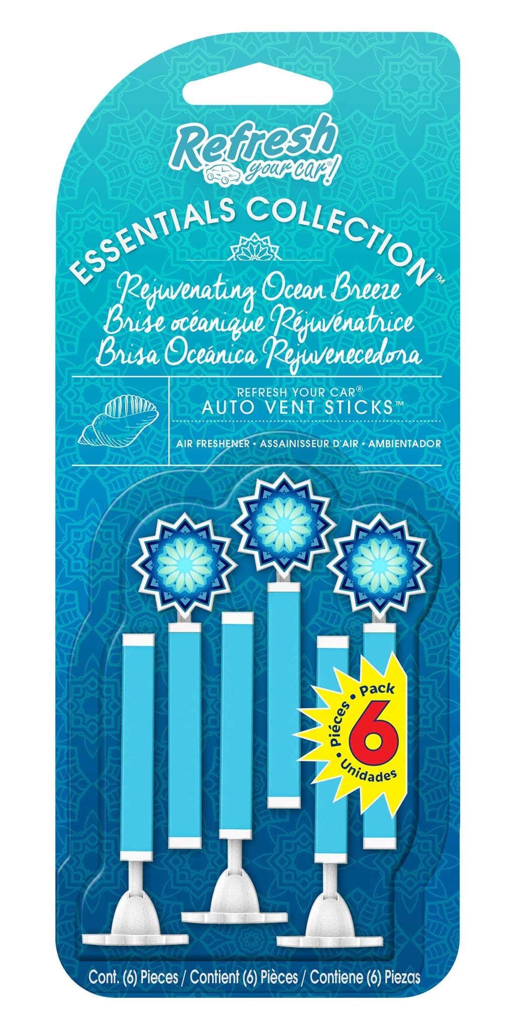Refresh Your CarVent Sticks, Rejuvenating Ocean Breeze, 6-Pack