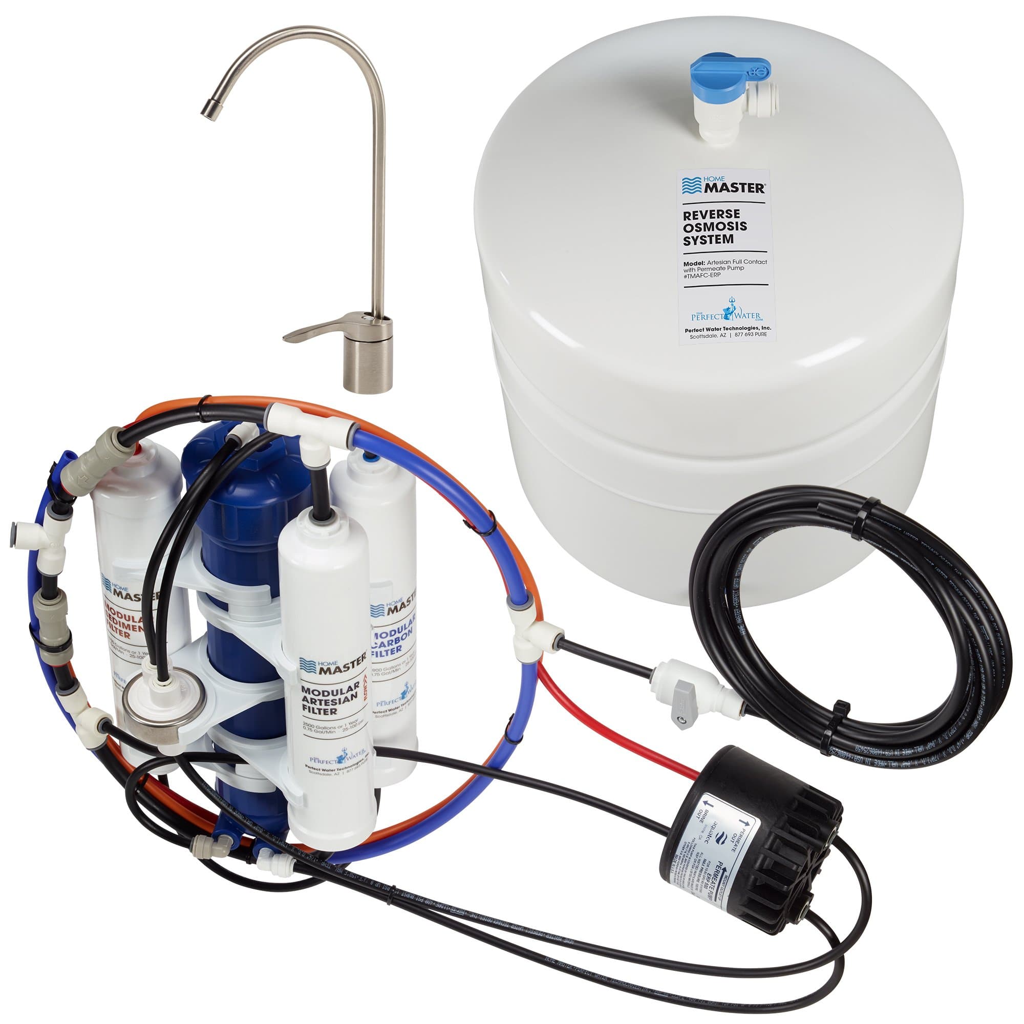 Home Master TMAFC-ERP-L Artesian Full Contact Loaded RO System, 7-Stages, 99% Rejection DOW Membrane, Patented 2-Pass Alkaline Remineralization, Fast 4.5s Fill Rate, 1:1 Pure, Lux Faucet, Fridge kit