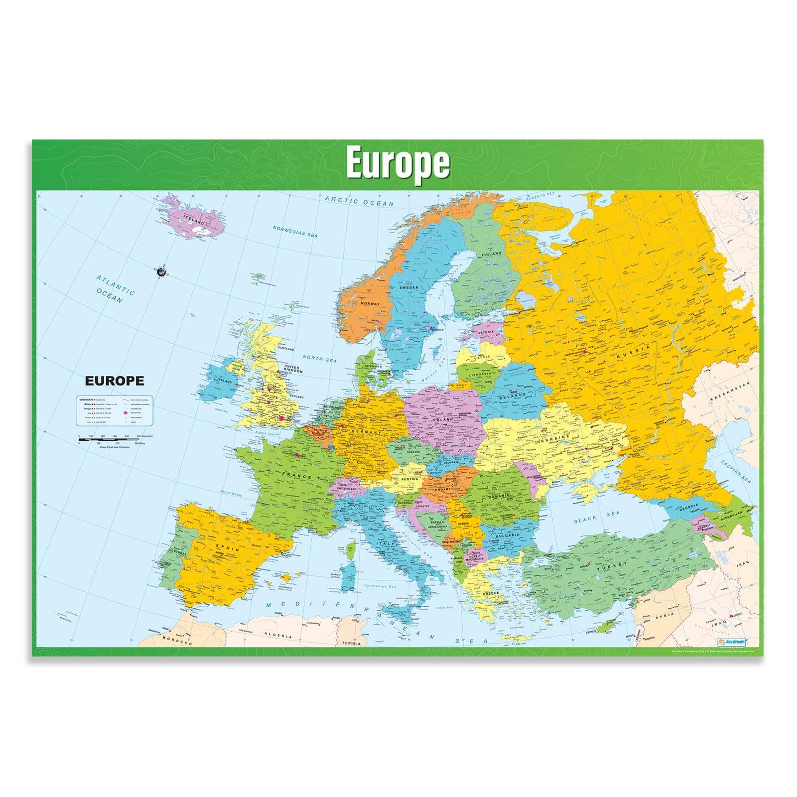 Europe Map Classroom Poster - EXTRA LARGE 33” x 23.5” - Laminated - Map of Europe Geography Class Decoration - Wall Chart by Daydream Education
