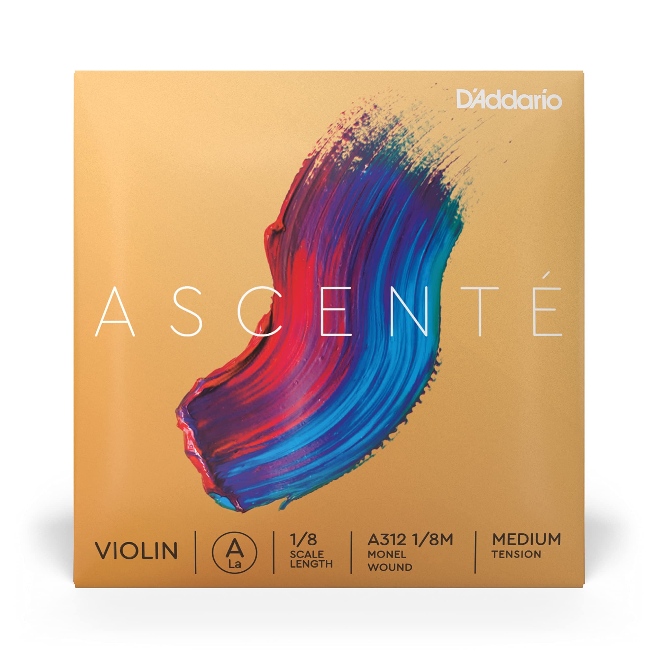 D'Addario Ascente Violin Strings - Violin Strings with Ball Ends, Synthetic Core - A312 1/8M - A String - 1/8 Scale - Medium Tension